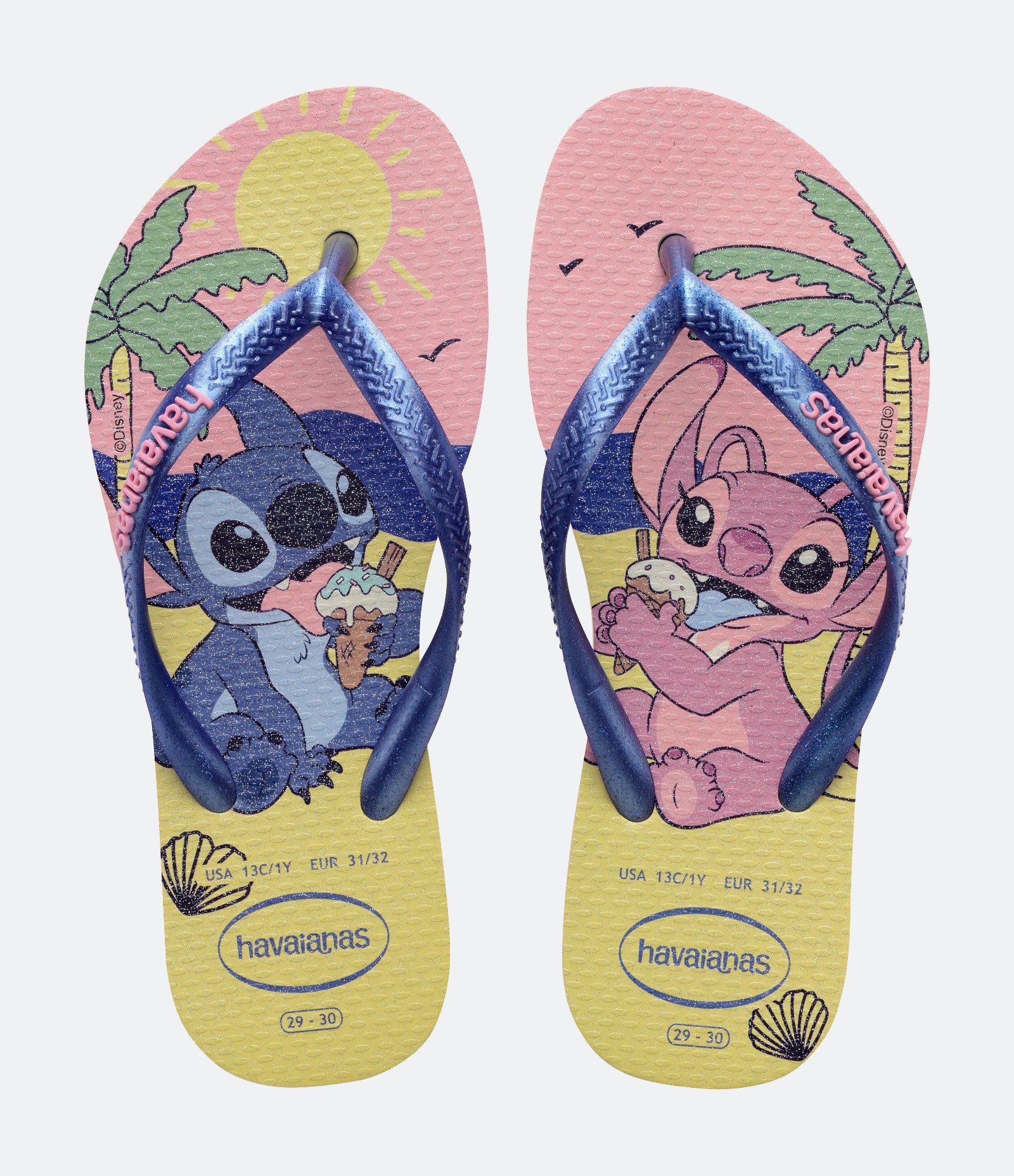 Chinelo Infantil com Estampa Stitch e Angel Havaianas - Tam 23 ao 36 Rosa/Amarelo 1