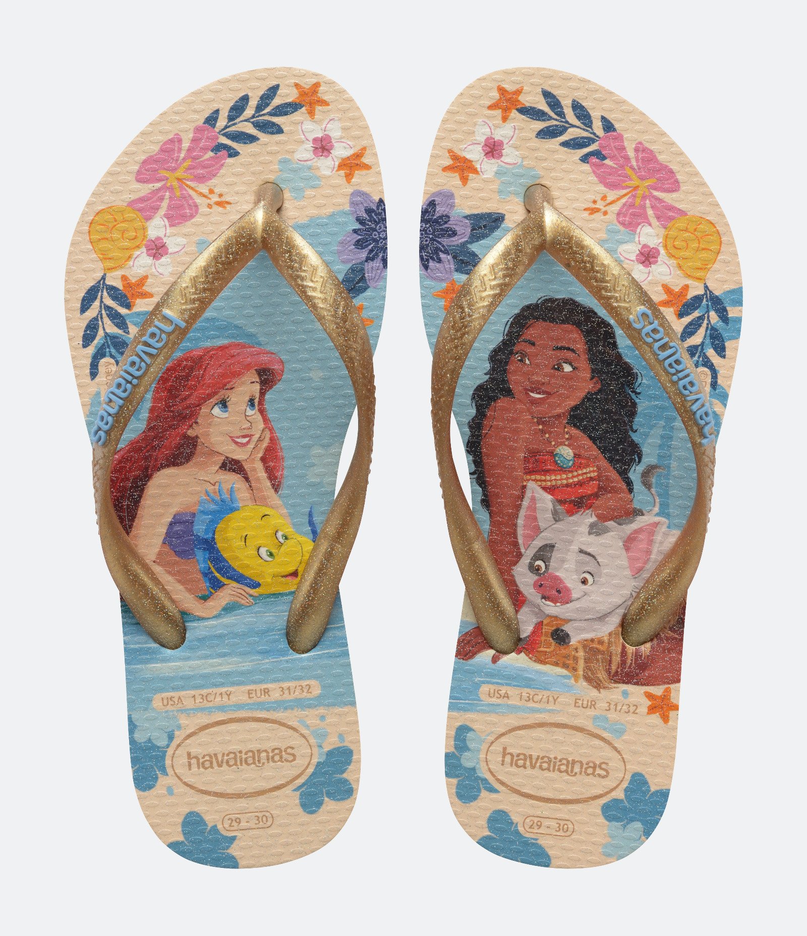 Chinelo Slim Infantil com Estampa de Princesas Havaianas - Tam 23 ao 36 Bege 1