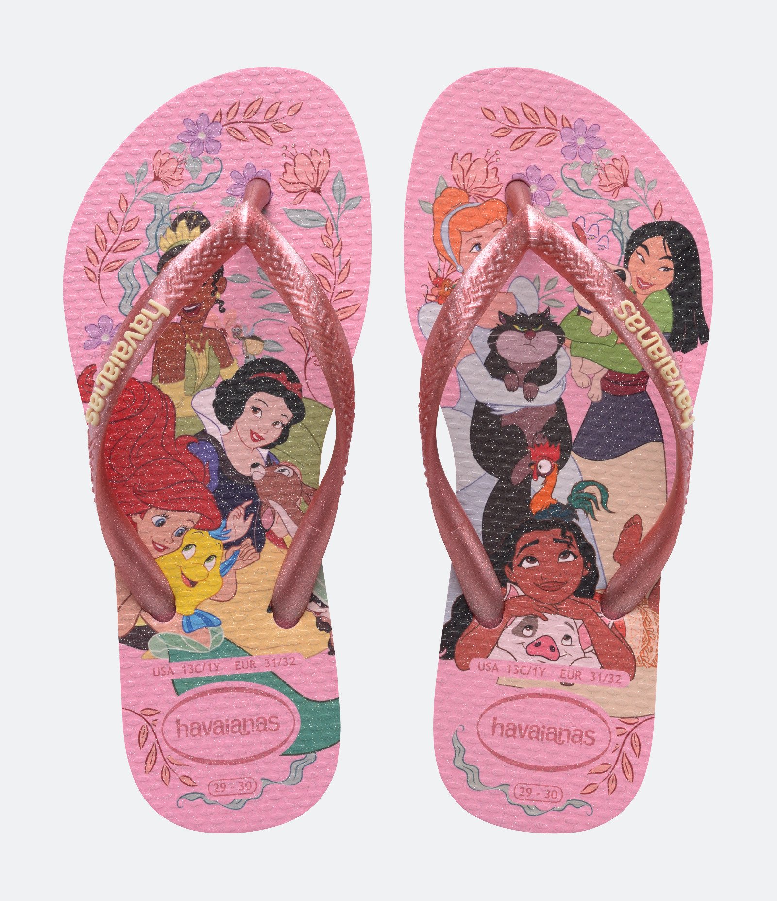 Chinelo Slim Infantil com Estampa de Princesas Havaianas - Tam 23 ao 36 Rosa 1