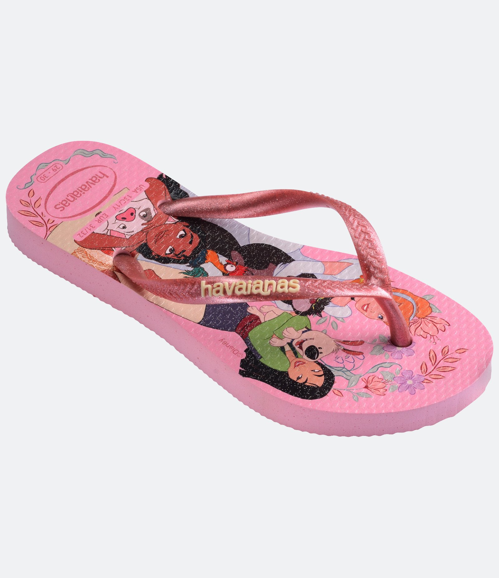 Chinelo Slim Infantil com Estampa de Princesas Havaianas - Tam 23 ao 36 Rosa 2
