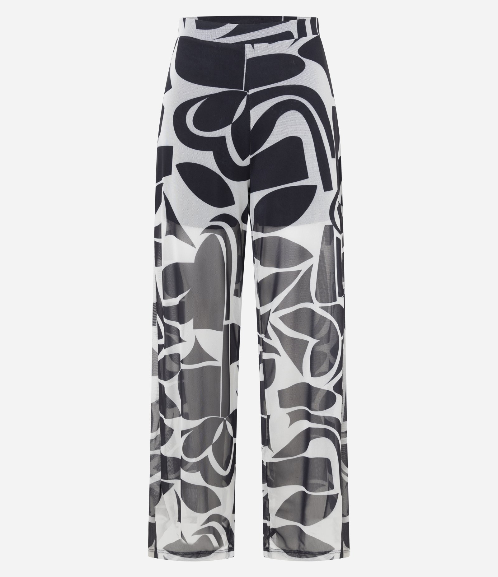 Calça Reta em Tule com Estampa Abstrata Preto/Branco 5