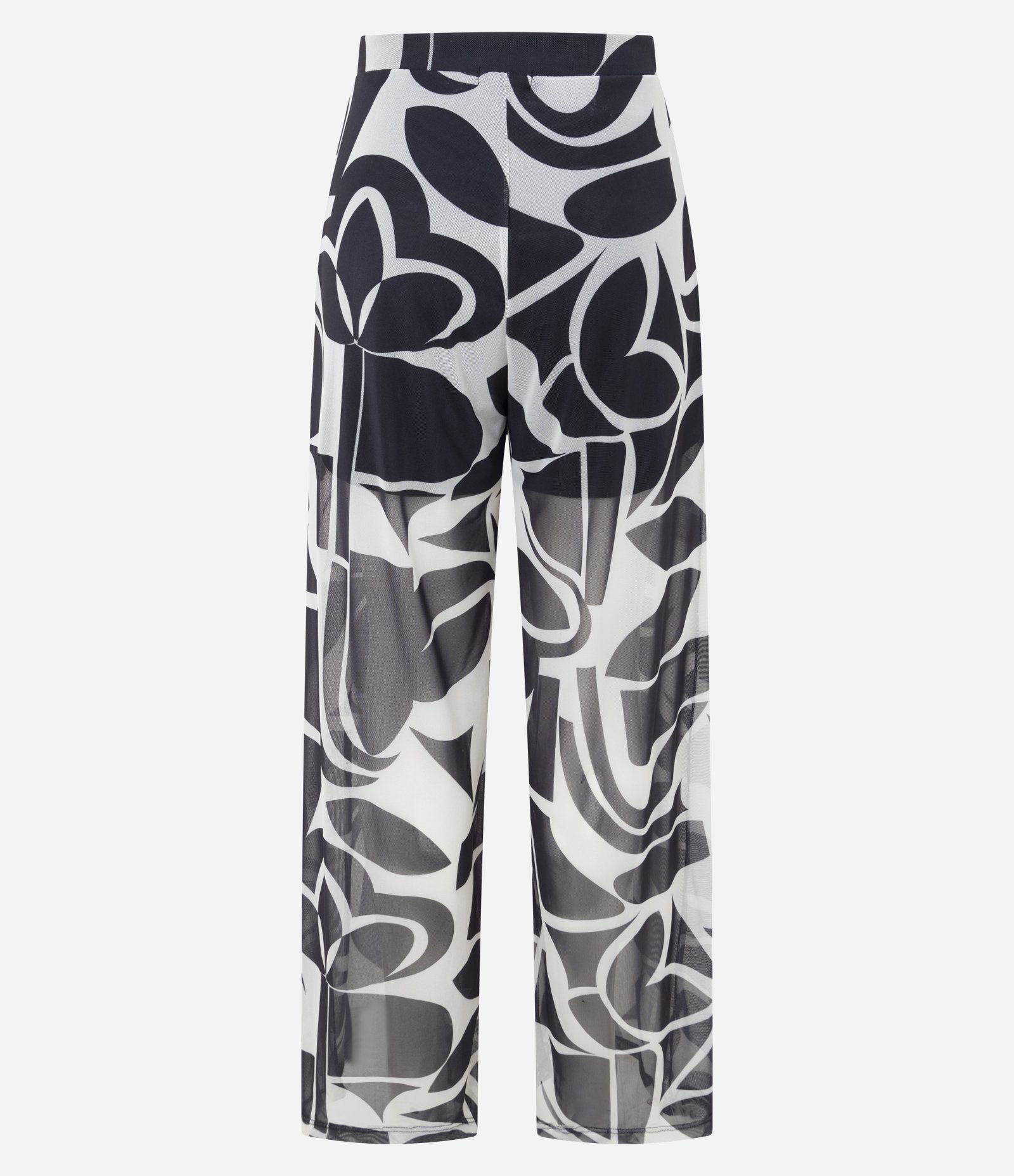Calça Reta em Tule com Estampa Abstrata Preto/Branco 6