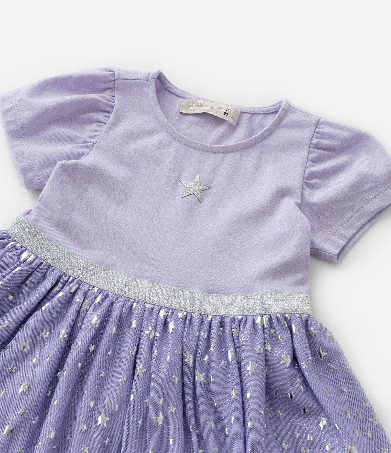 Vestido Infantil com Estampa de Estrela e Bolsinha - Tam 1 a 6 anos Roxo 9
