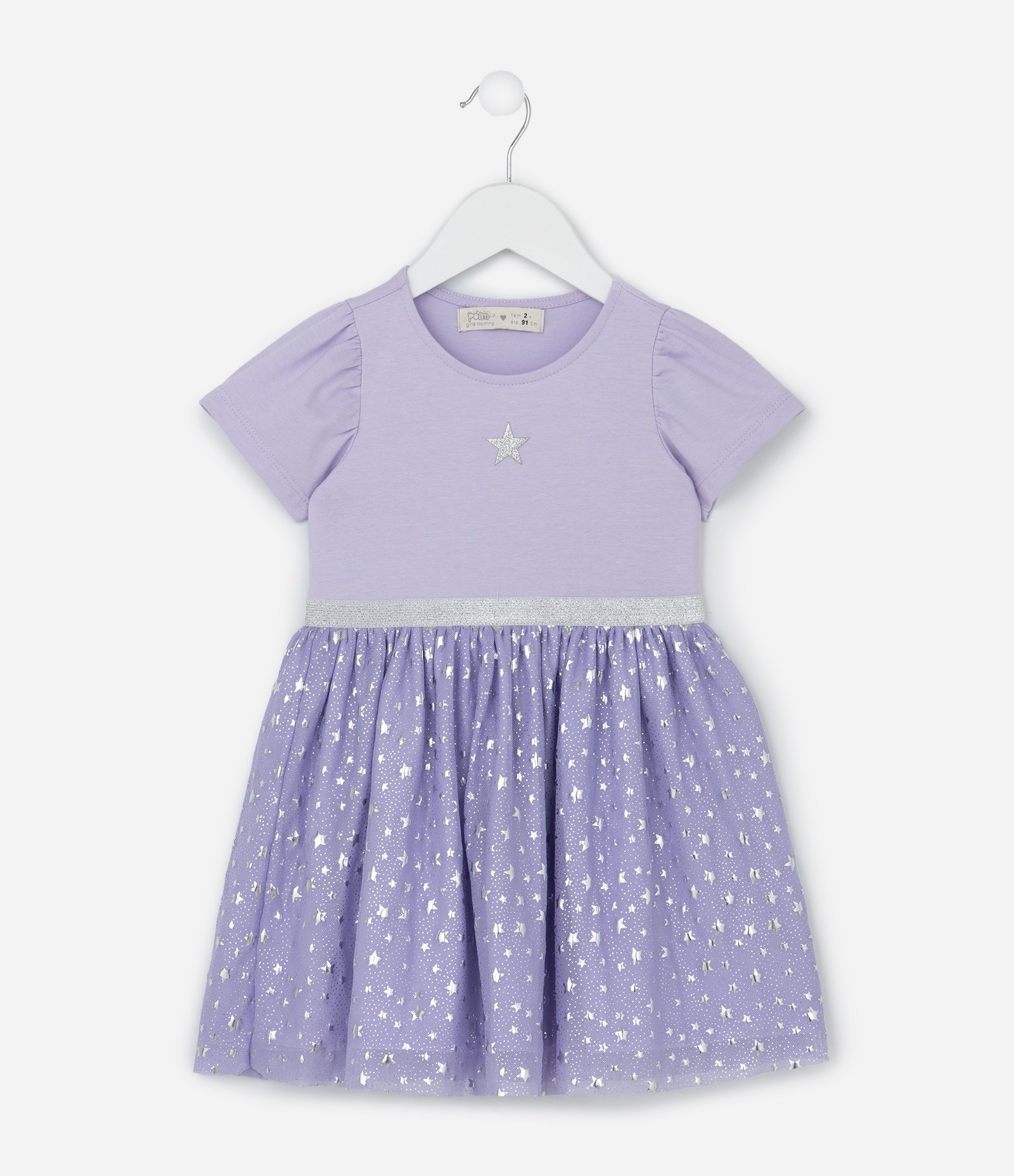 Vestido Infantil com Estampa de Estrela e Bolsinha - Tam 1 a 6 anos Roxo 3