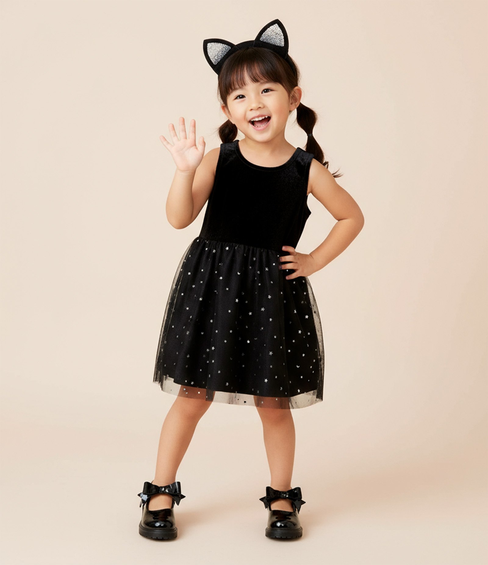 Vestido Infantil em Veludo de Gatinha - Tam 1 a 6 Anos Preto 1