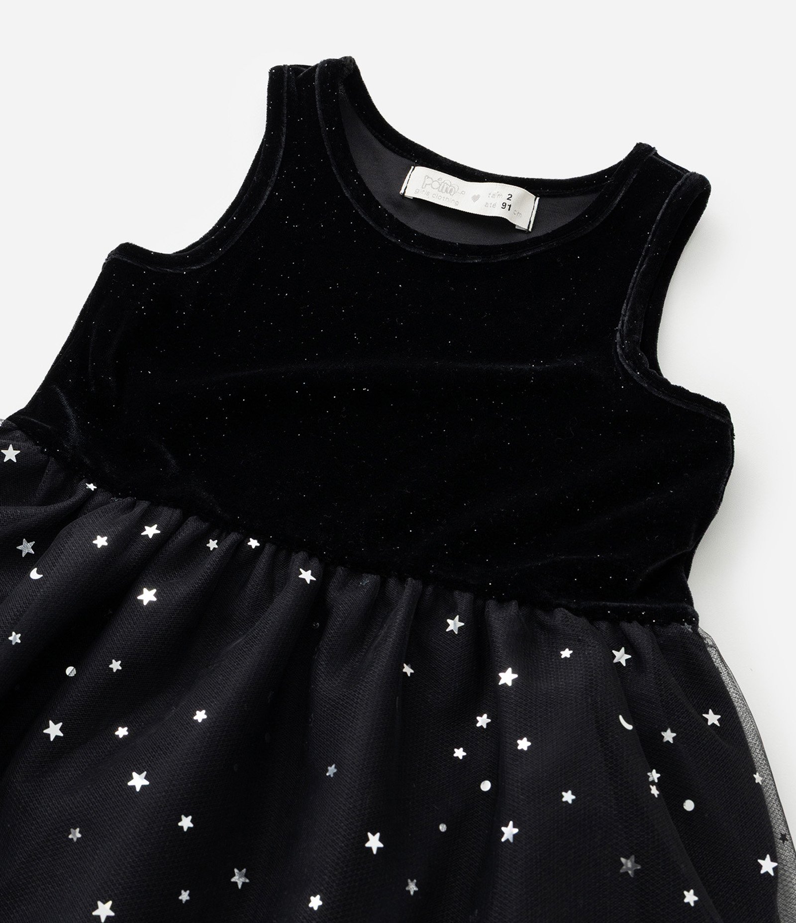 Vestido Infantil em Veludo de Gatinha - Tam 1 a 6 Anos Preto 8