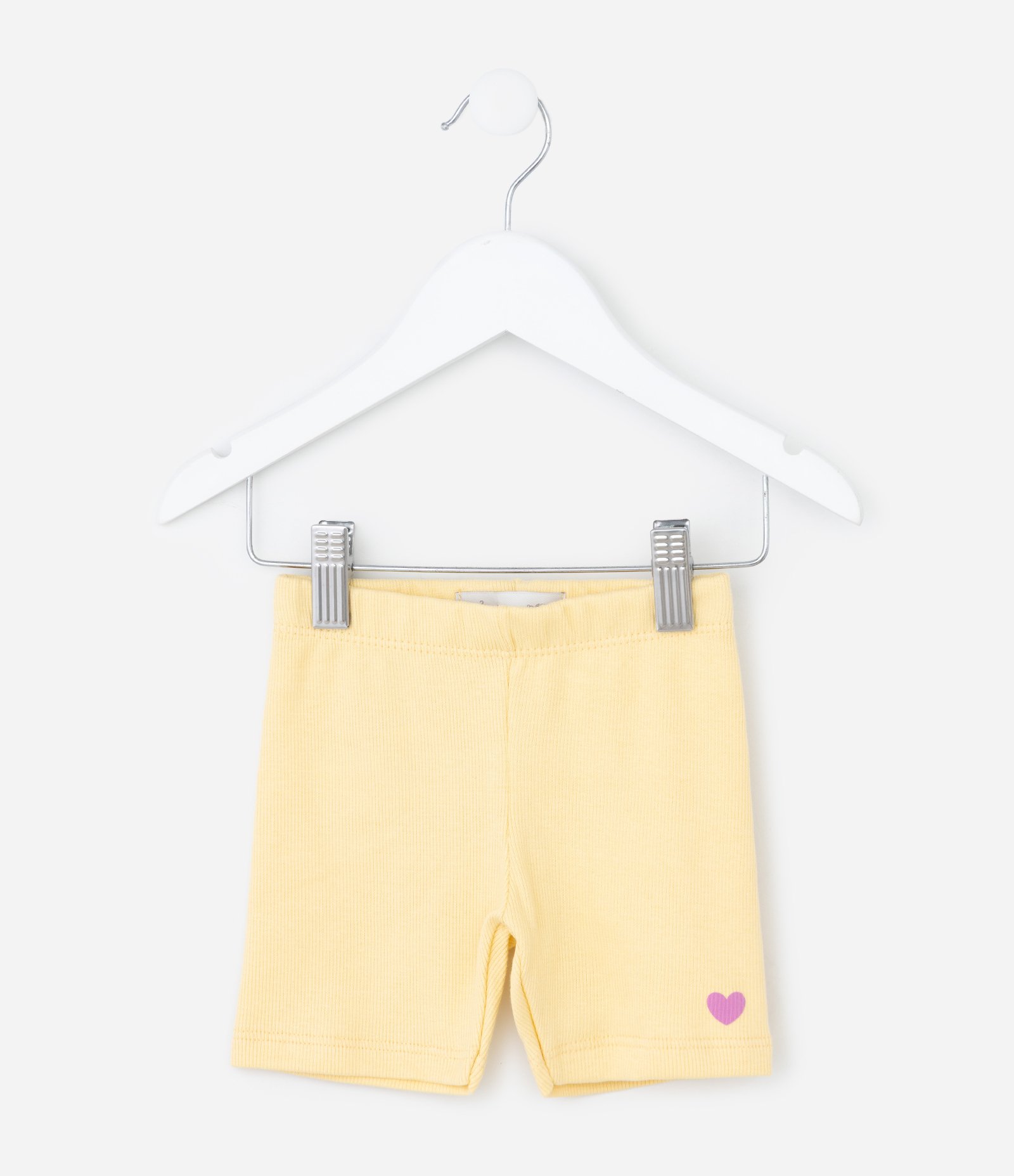 Bermuda Infantil em Ribana com Estampa Localizada de Coração - Tam 1 a 6 Anos Amarelo 1
