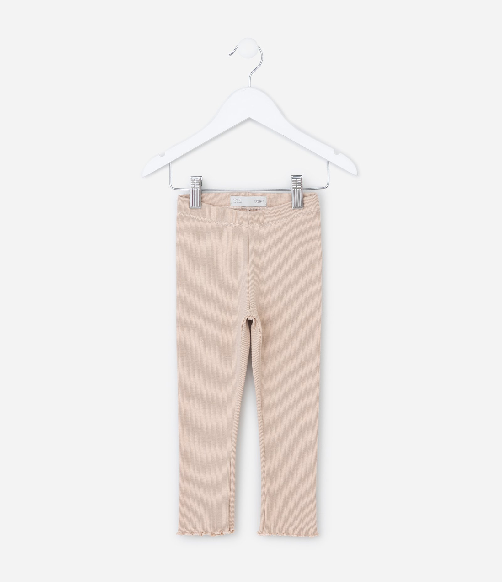 Calça Legging Infantil em Ribana com Frufru - Tam 1 a 6 Anos Bege 2