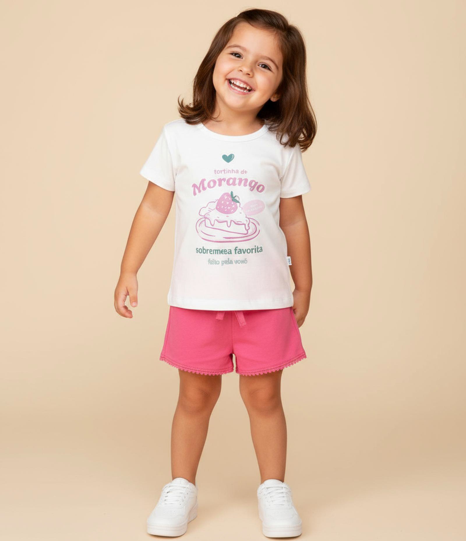Blusa Infantil Tortinha de Morango - Tam 1 a 6 Anos Branco 1