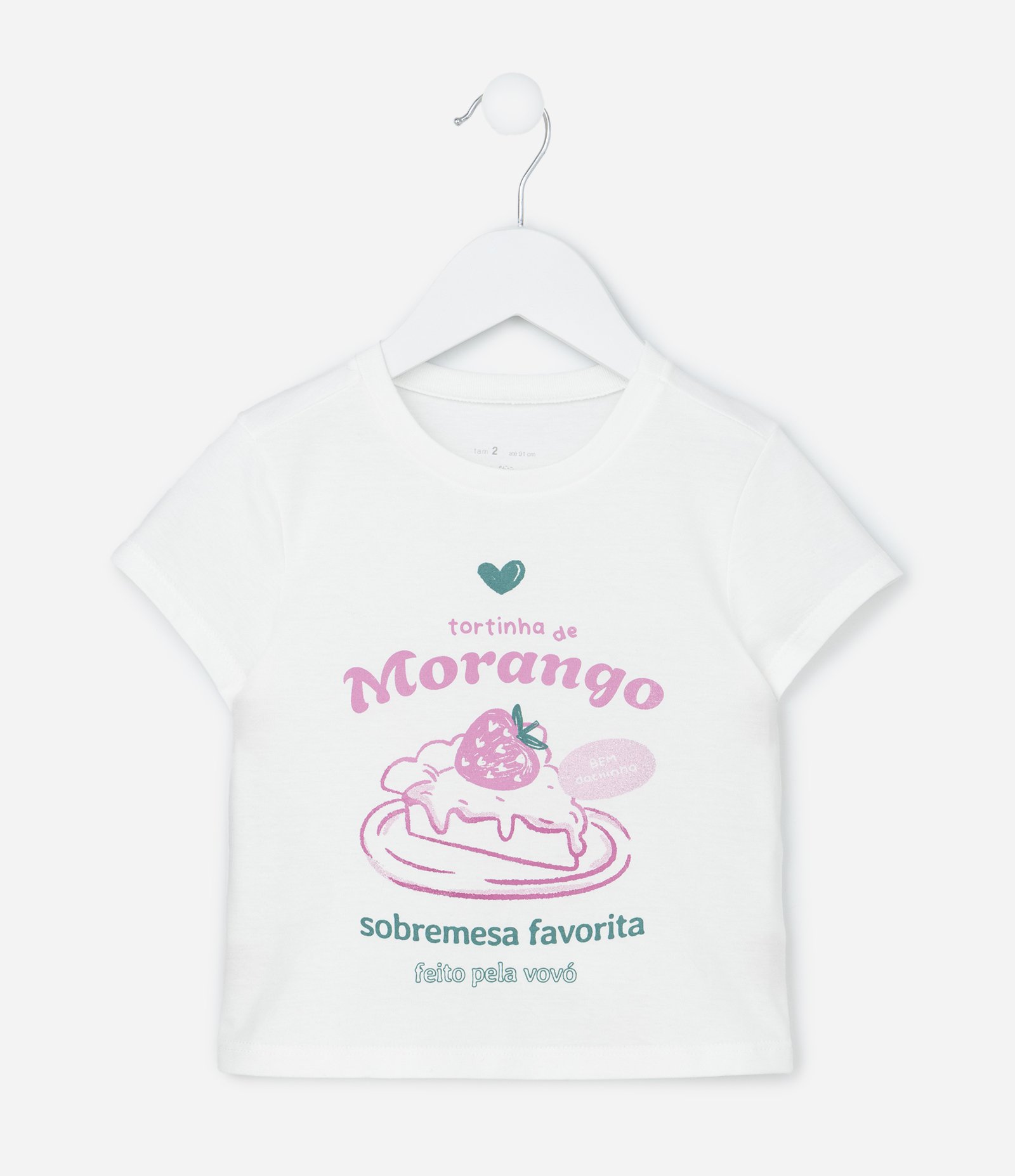 Blusa Infantil Tortinha de Morango - Tam 1 a 6 Anos Branco 1