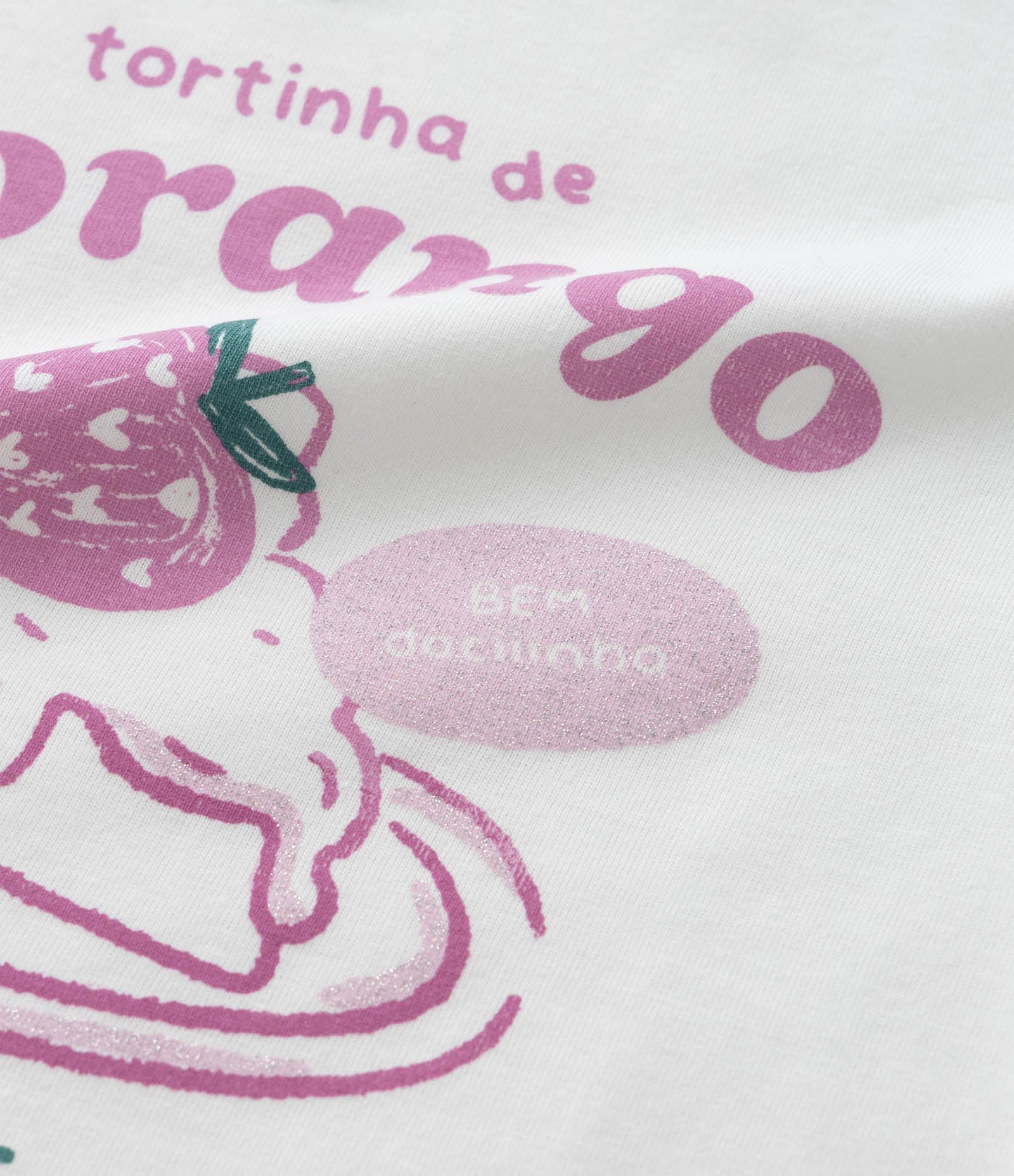 Blusa Infantil Tortinha de Morango - Tam 1 a 6 Anos Branco 3