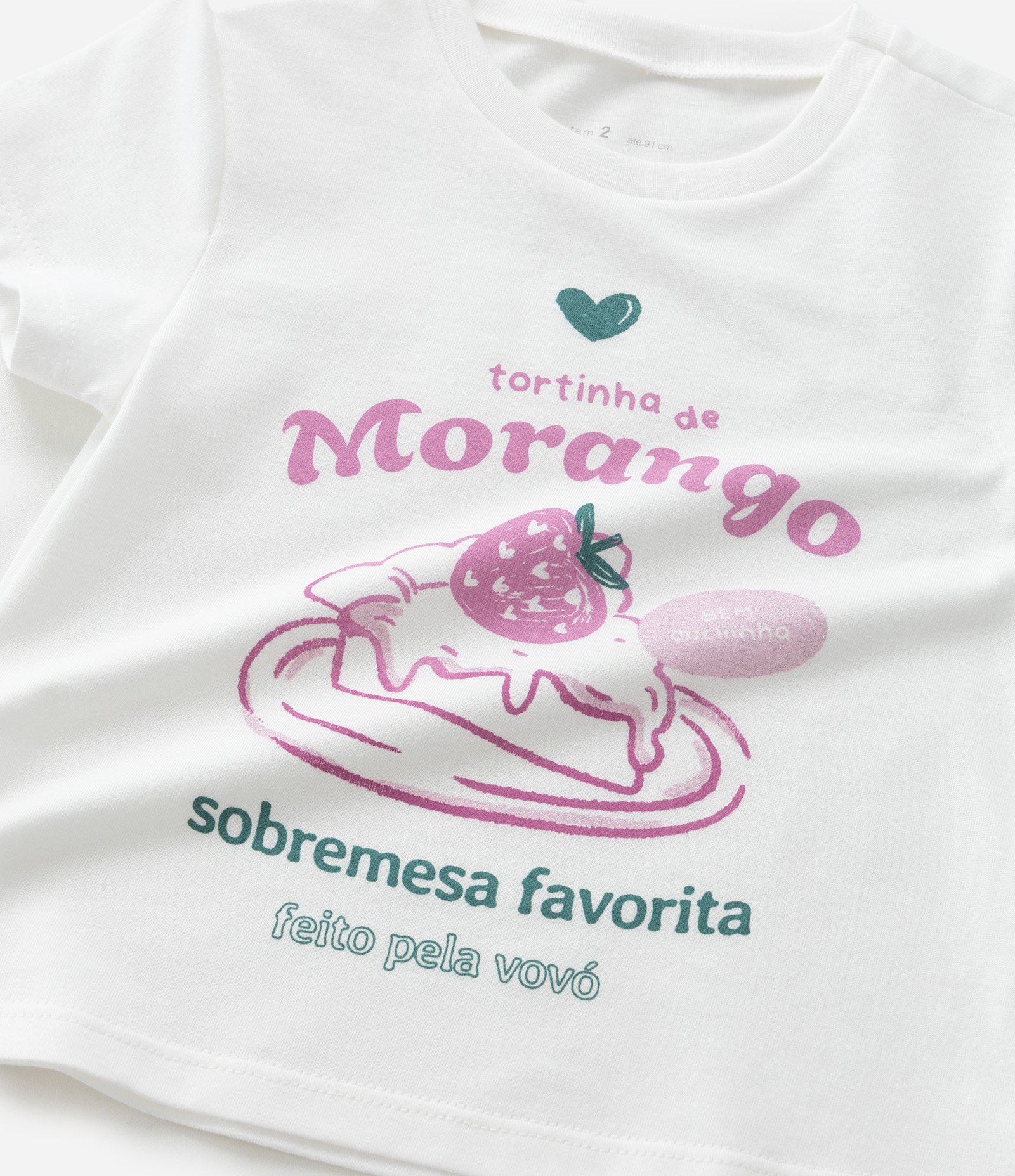 Blusa Infantil Tortinha de Morango - Tam 1 a 6 Anos Branco 4