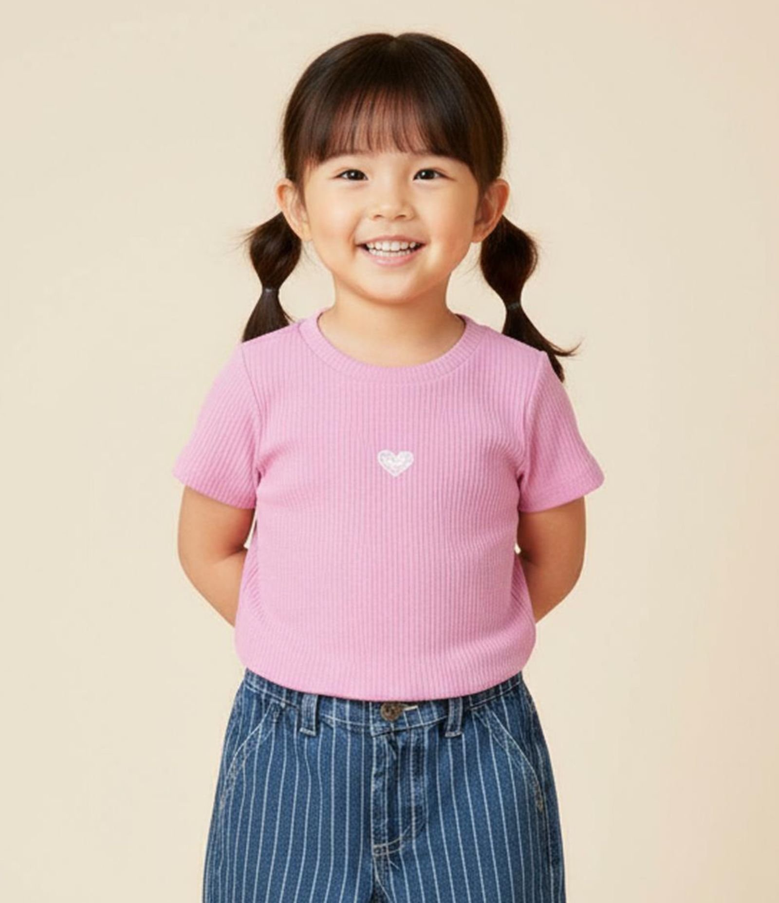 Blusa Infantil Canelada com Bordado de Coração - Tam 1 a 6 Anos Rosa 1