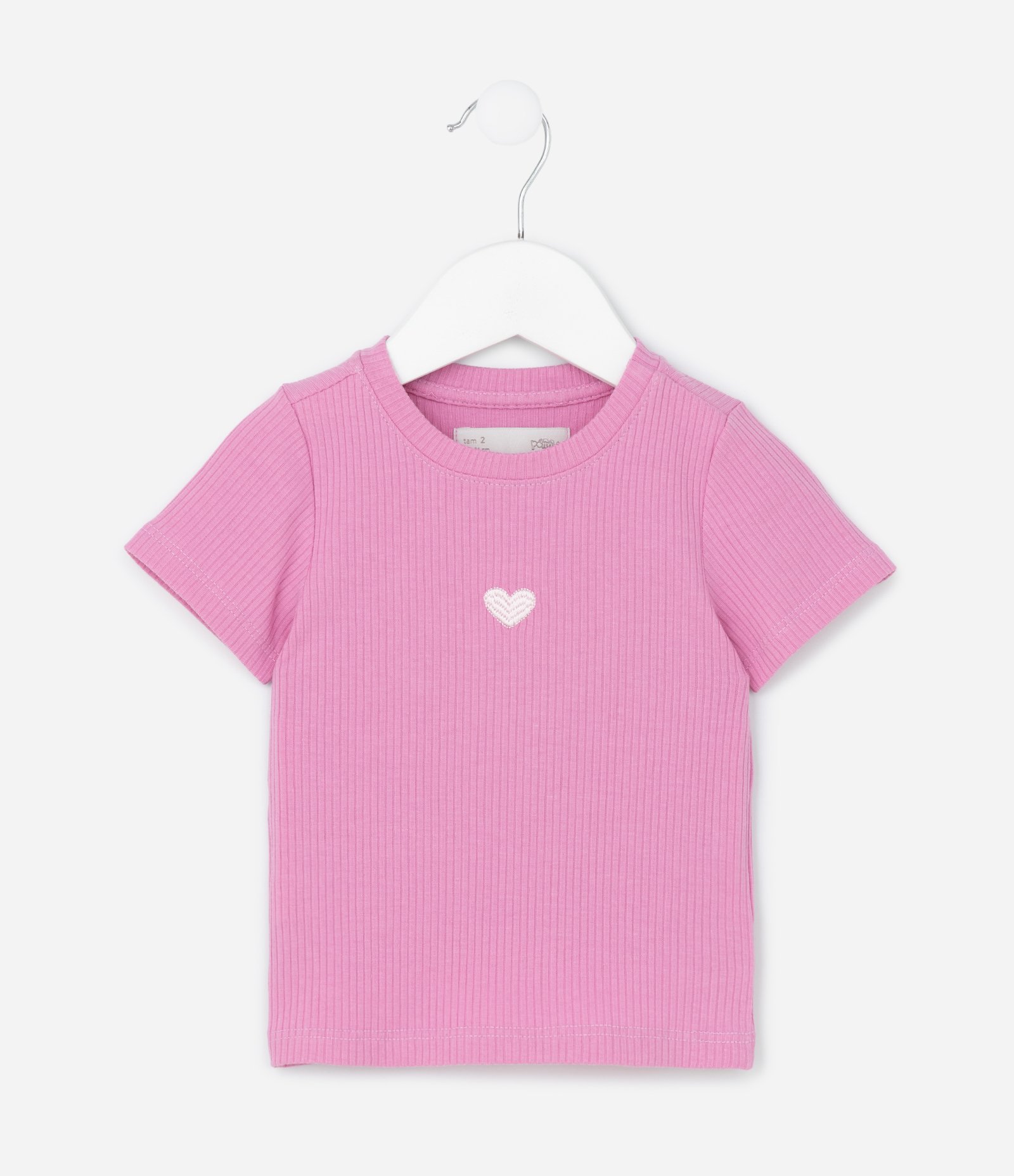 Blusa Infantil Canelada com Bordado de Coração - Tam 1 a 6 Anos Rosa 2