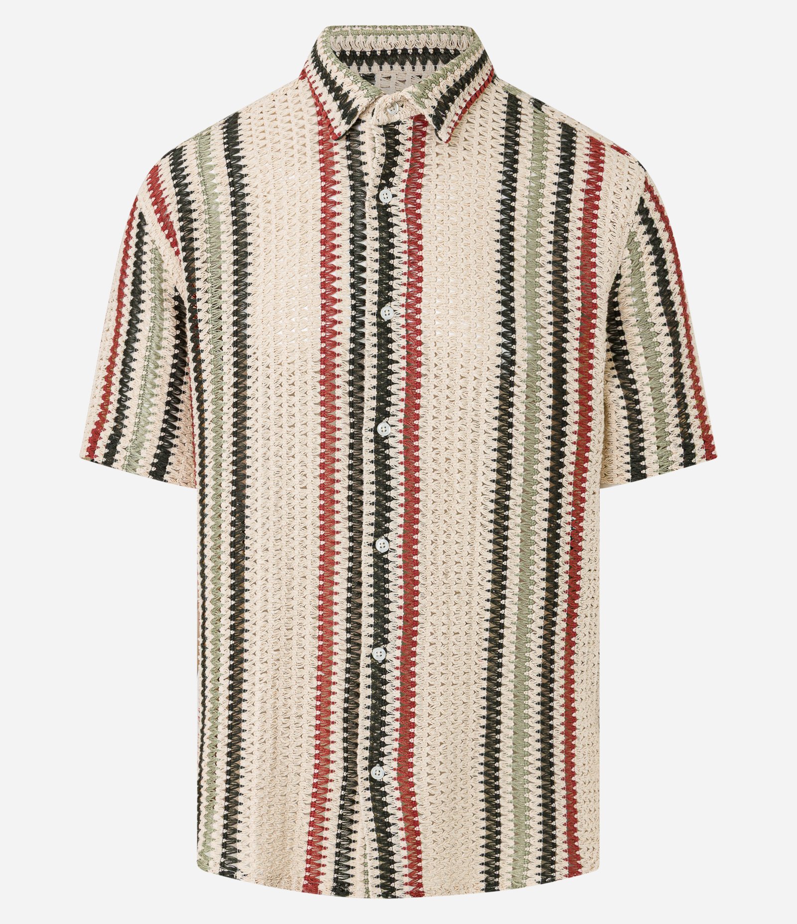 Camisa em Crochê Rustico com Textura e Listras Contrastantes Multicores 1