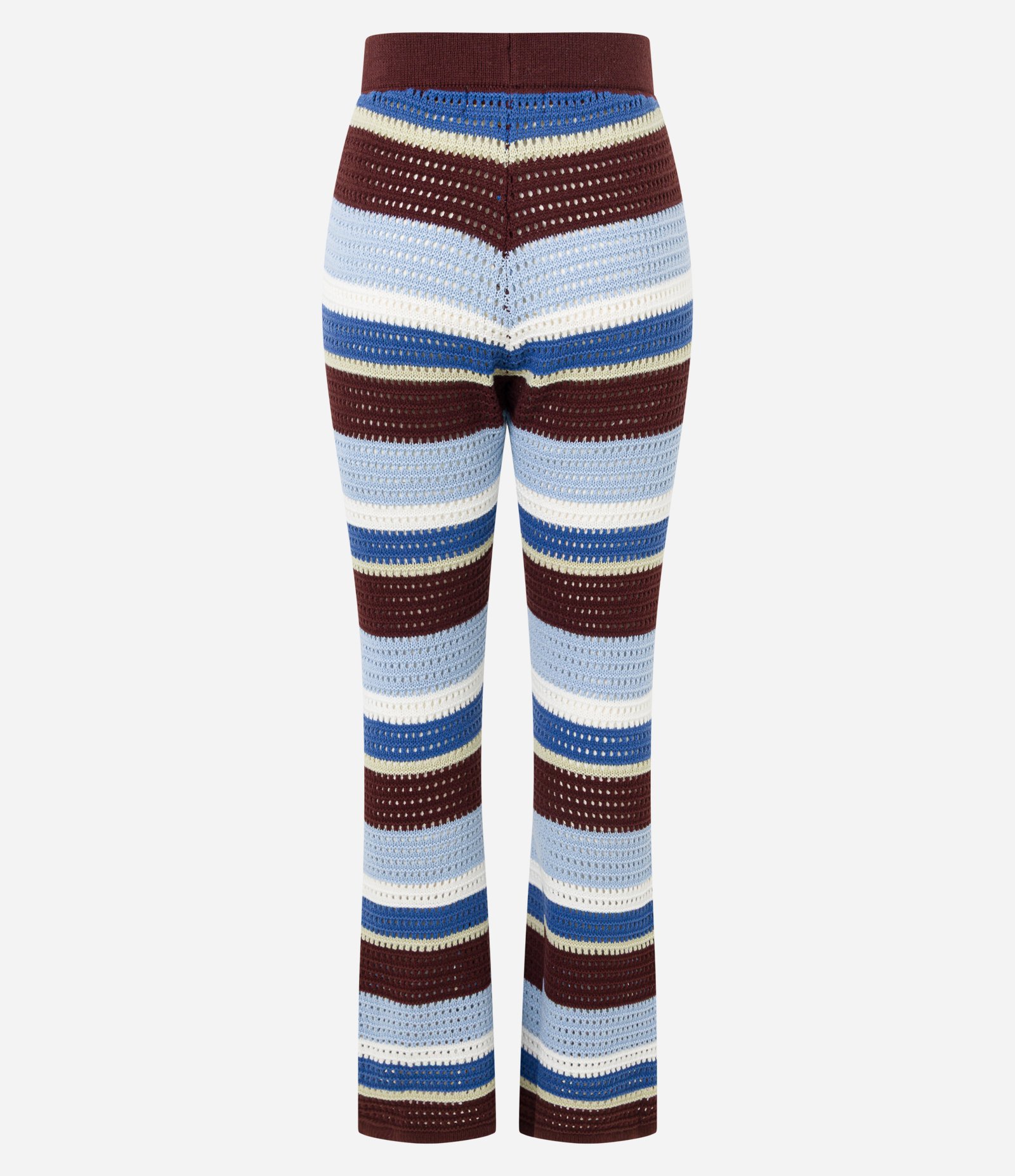 Calça Flare em Tricô com Efeito Crochê e Listras Variadas Multicores 10