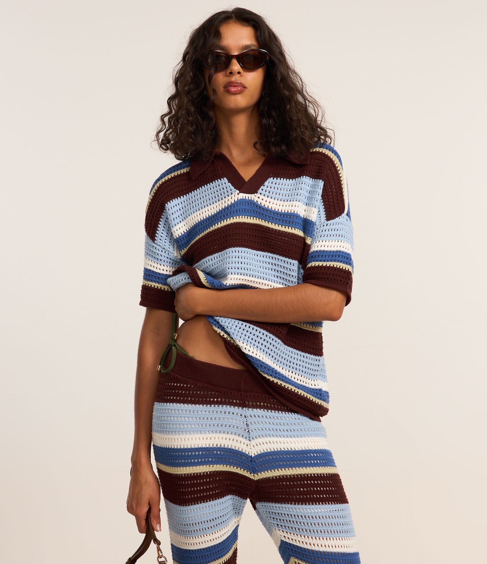 Calça Flare em Tricô com Efeito Crochê e Listras Variadas Multicores 3