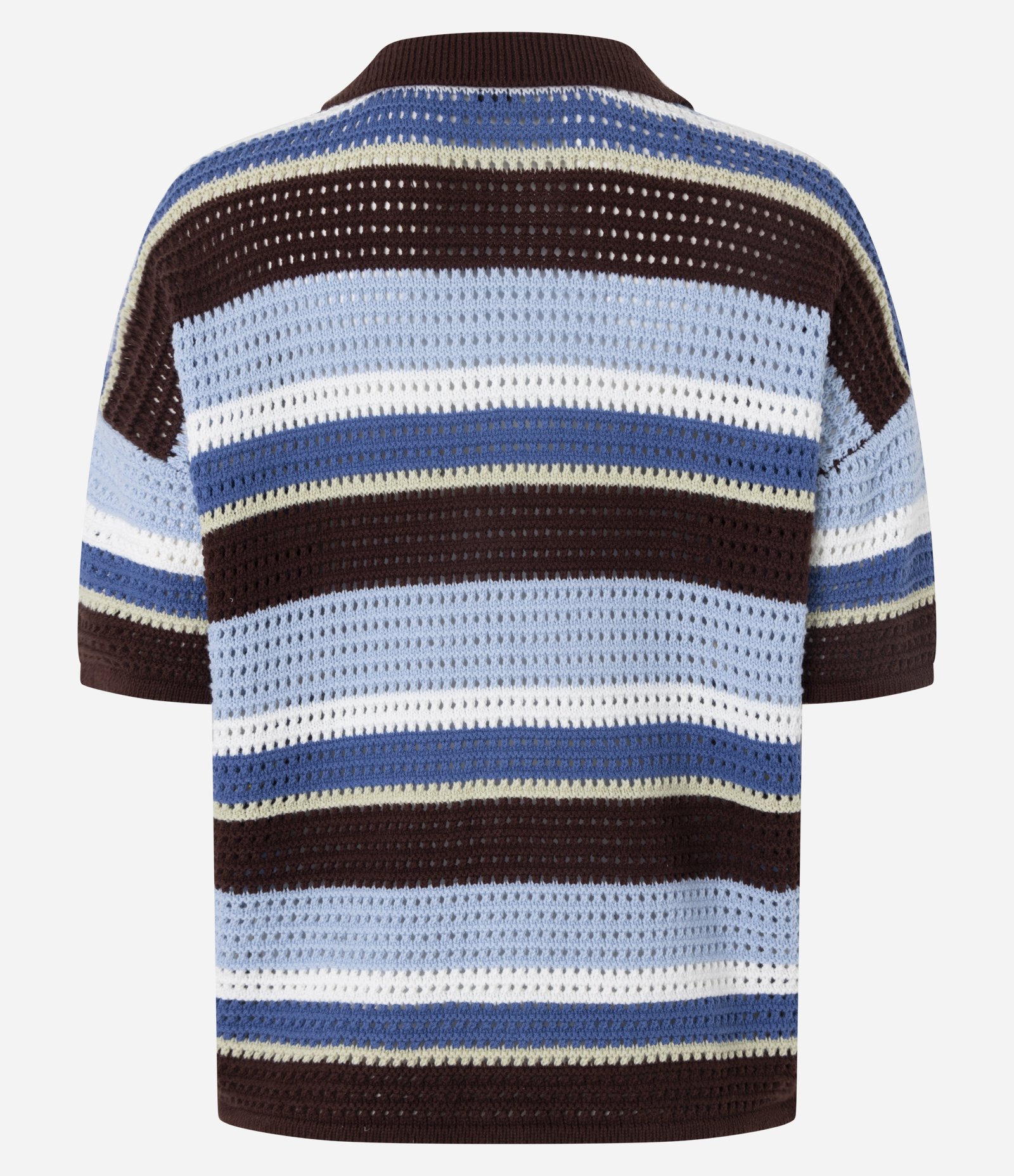 Camiseta Oversized de Tricô Listrado e Gola Polo Azul/Marrom 7