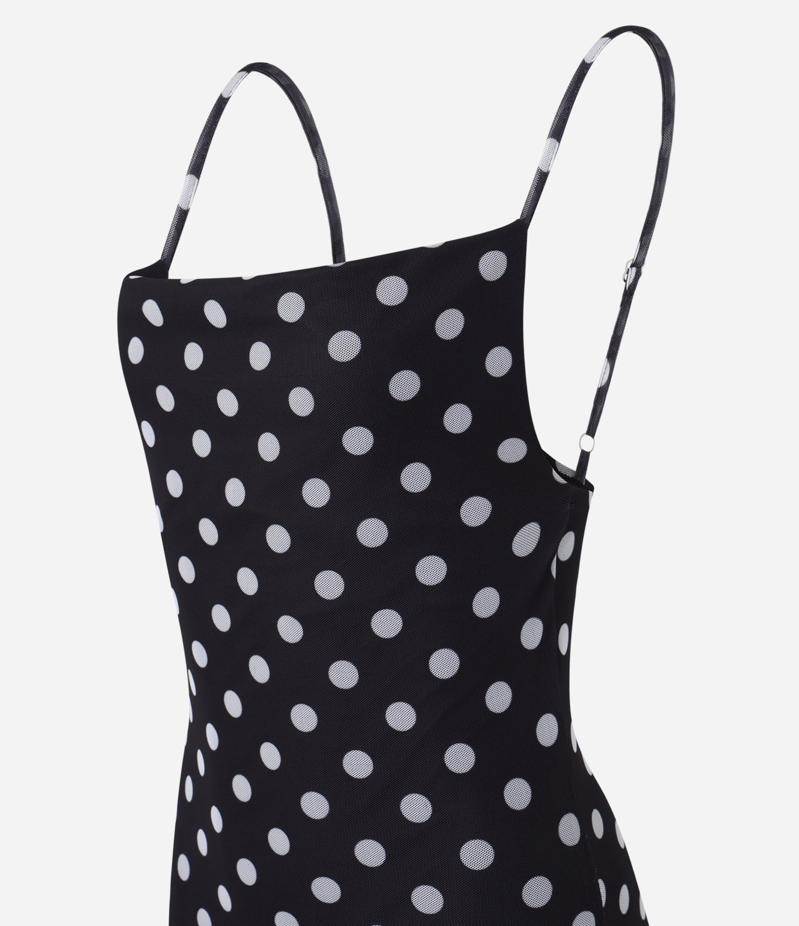 Vestido New Midi em Tule Poá com Decote Degagê Preto 6