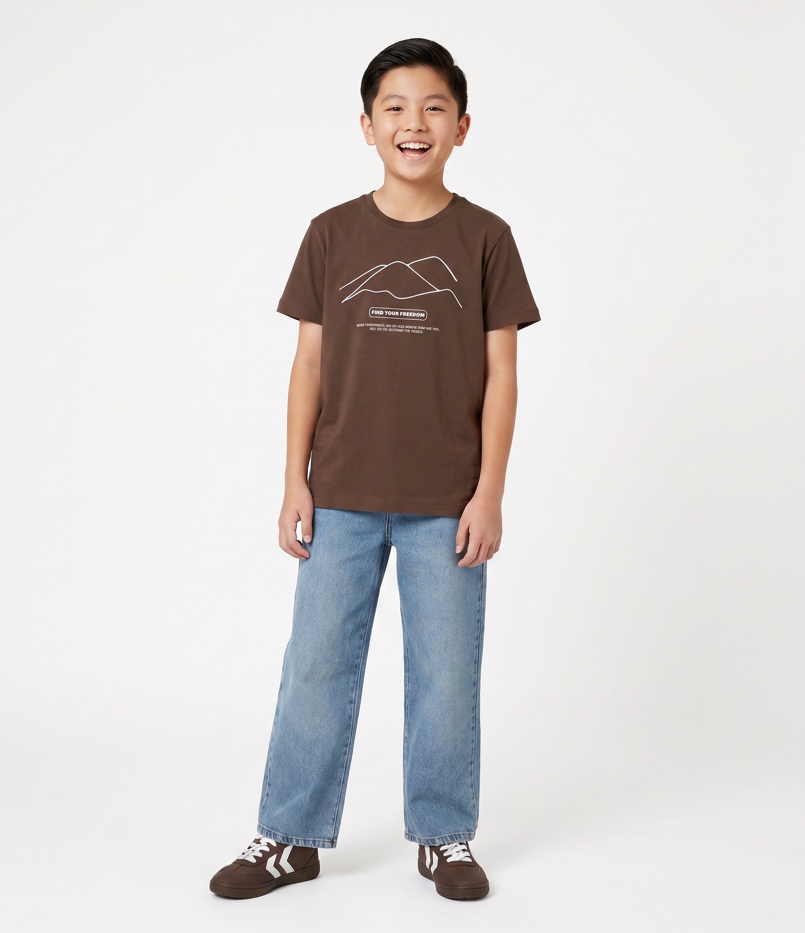 Camiseta Infantil com Estampa Montanhas - Tam 5 a 14 Anos Marrom 1