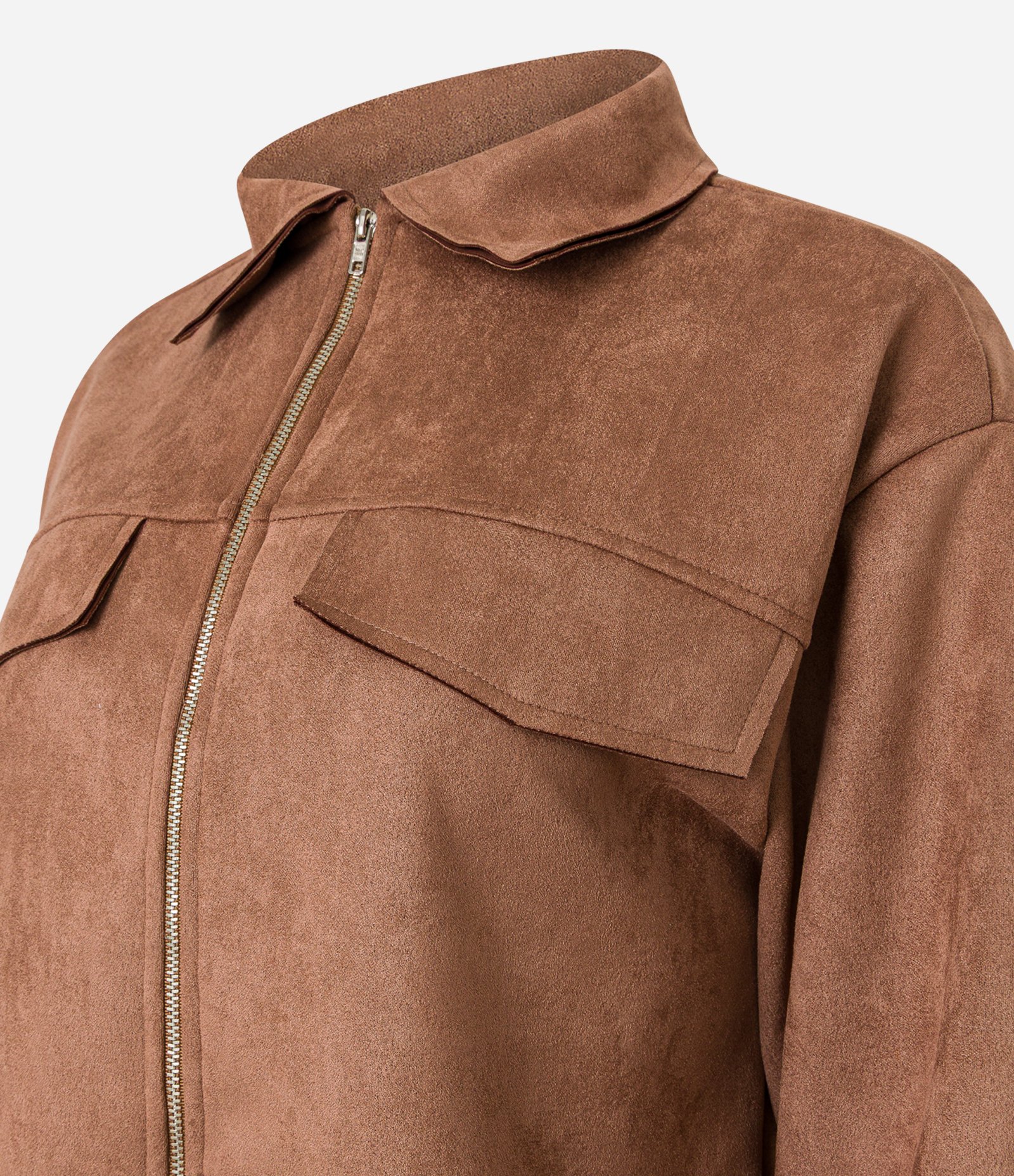 Jaqueta em Suedine com Gola de Lapela e Bolsos Fake Marrom 2