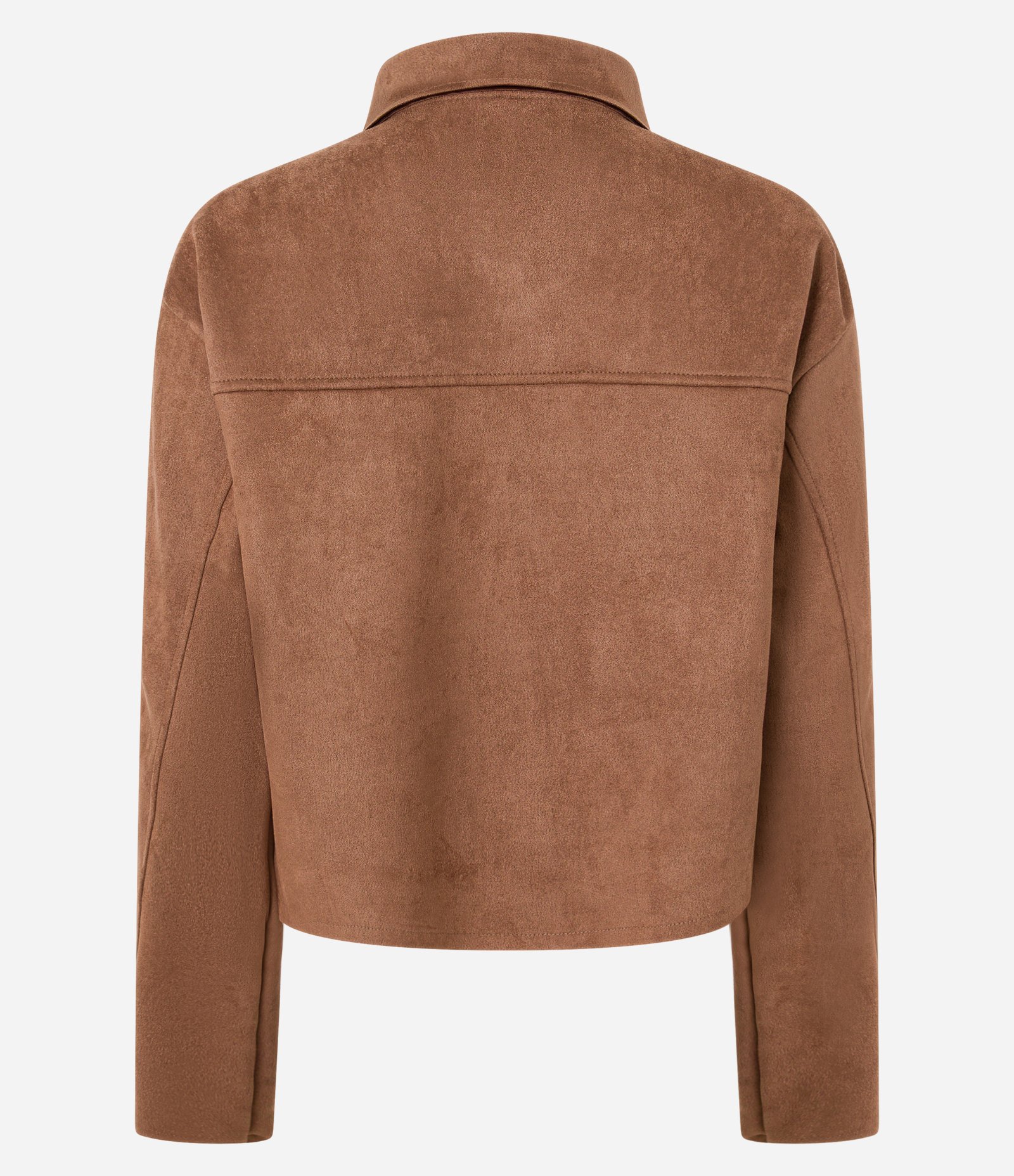 Jaqueta em Suedine com Gola de Lapela e Bolsos Fake Marrom 3