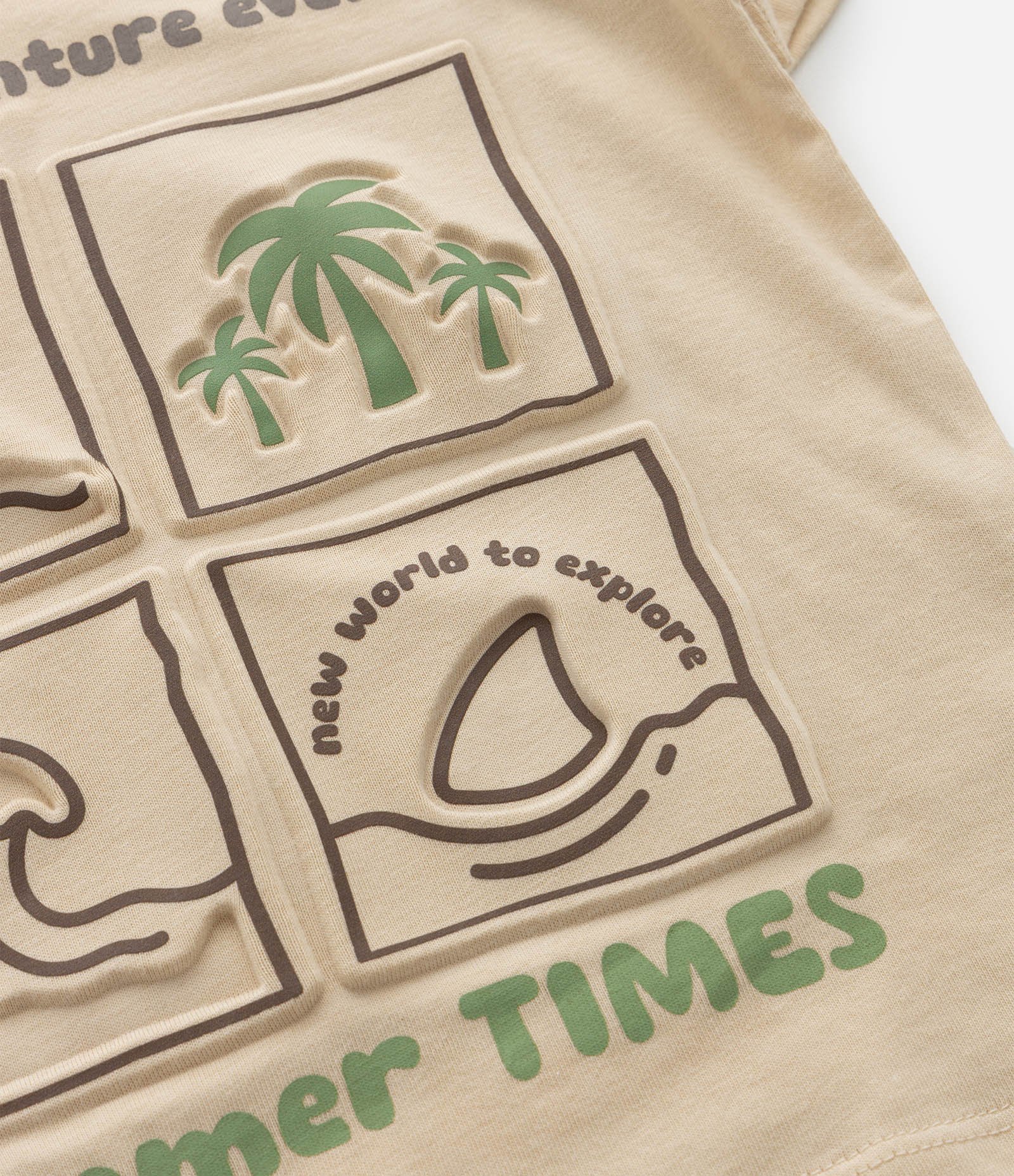 Camiseta Infantil com Estampa Praia em Relevo - Tam 1 a 6 Anos Bege 5