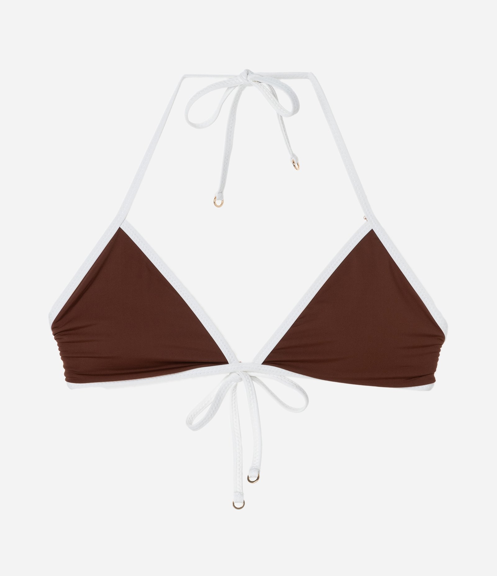 Biquíni Top Triangulo Fixo em Microfibra com Viés Contrastante Marrom 1