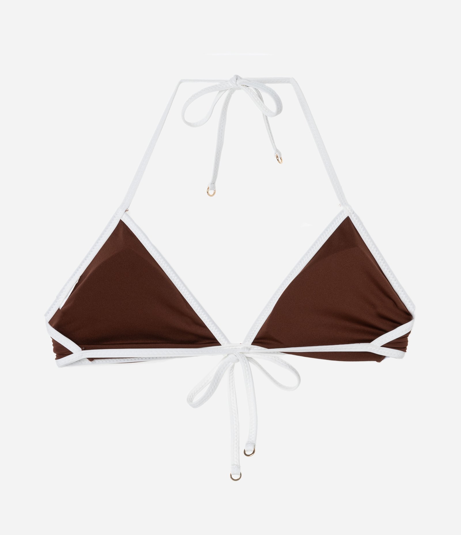 Biquíni Top Triangulo Fixo em Microfibra com Viés Contrastante Marrom 2