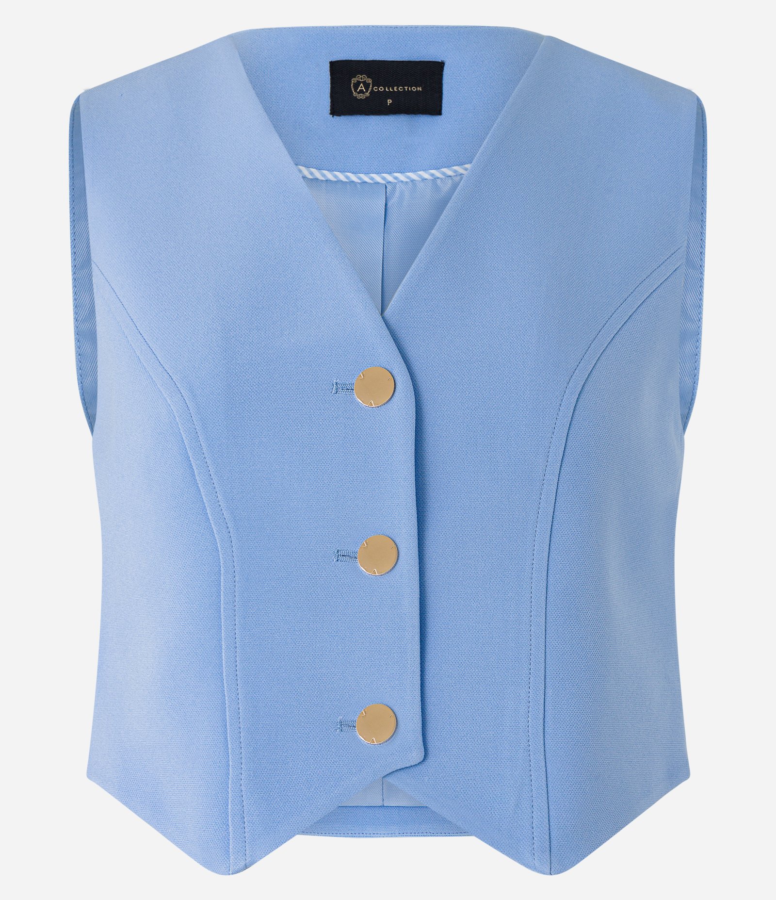 Colete em Crepe com Abotoamento e Decote V Azul 5