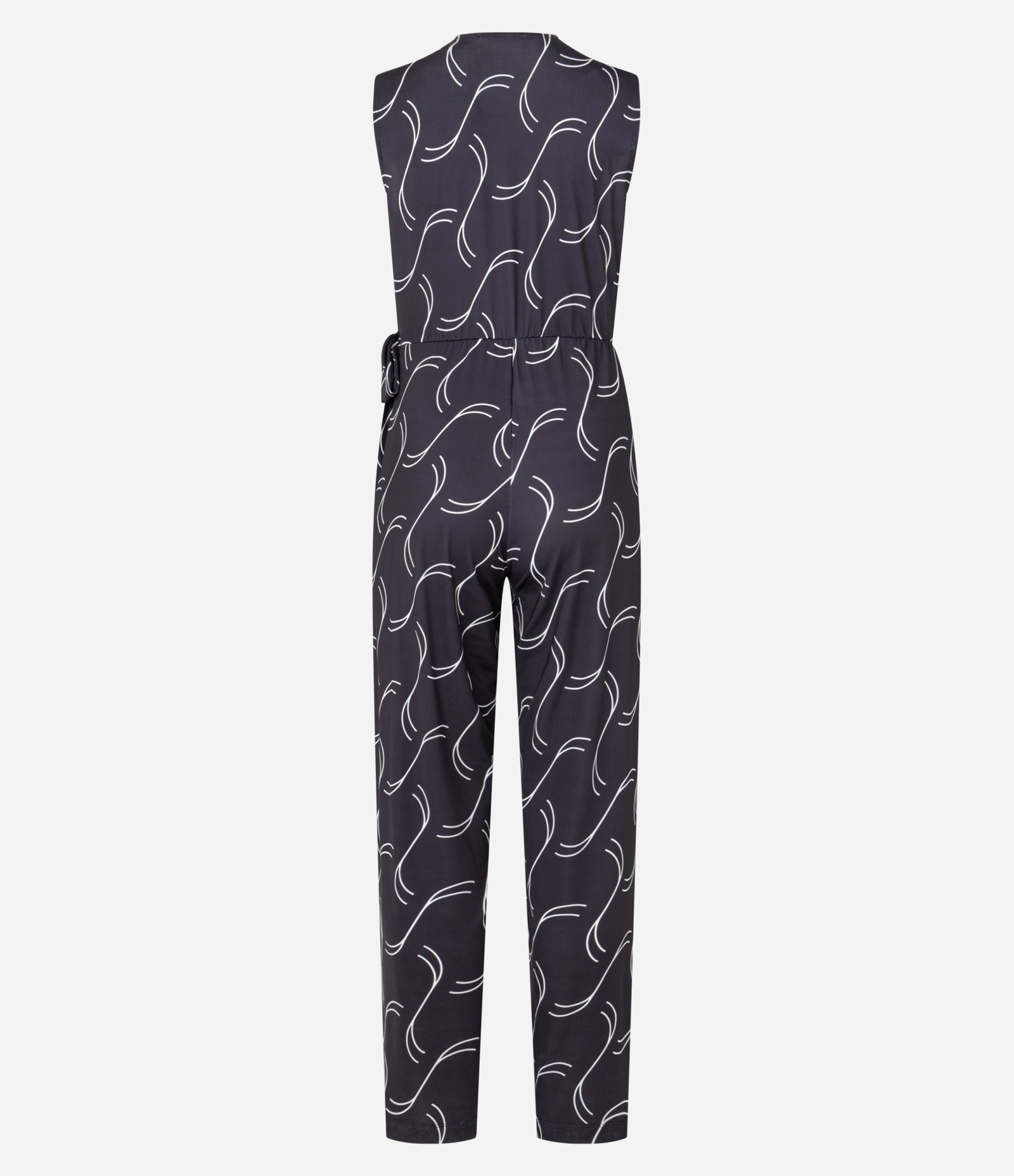 Macacão em Microfibra com Amarração e Estampa Geométrica Preto 6