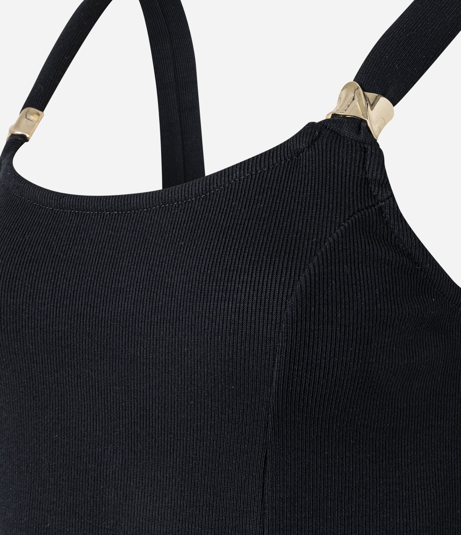 Vestido Hi-Lo com Busto Canelado e Saia Rodada Preto/Off White 8