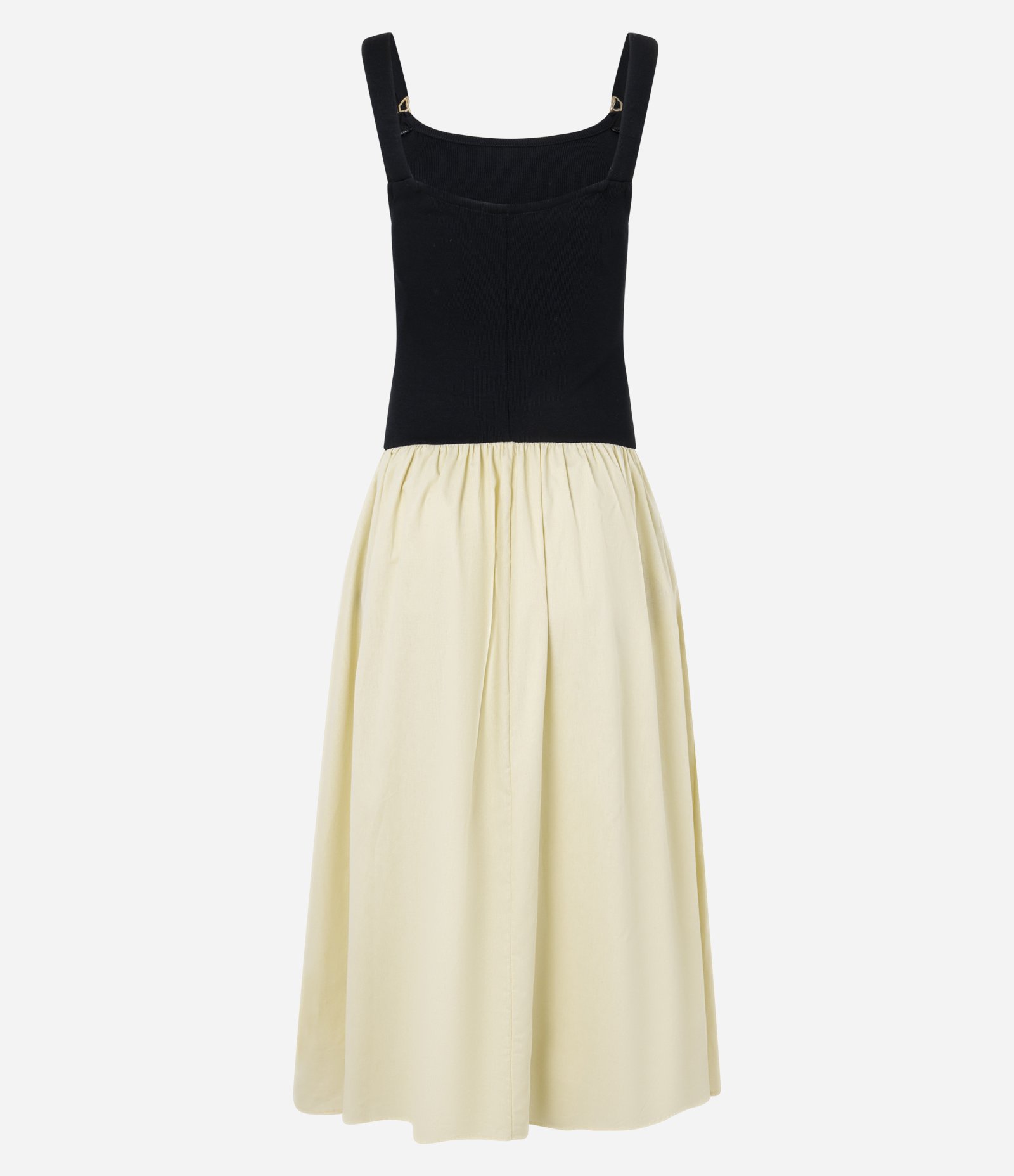 Vestido Hi-Lo com Busto Canelado e Saia Rodada Preto/Off White 9