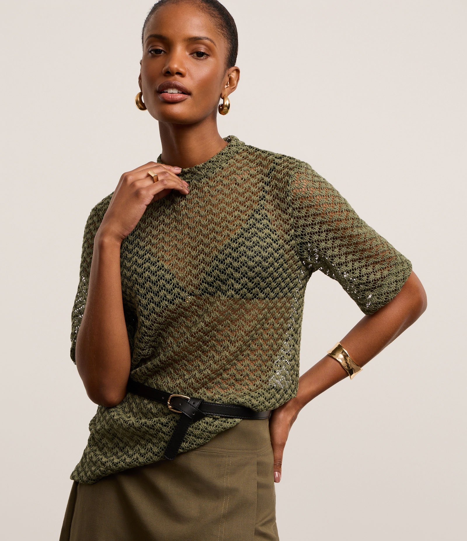 Blusa Over Texturizada em Tricô com Transparência Verde 1