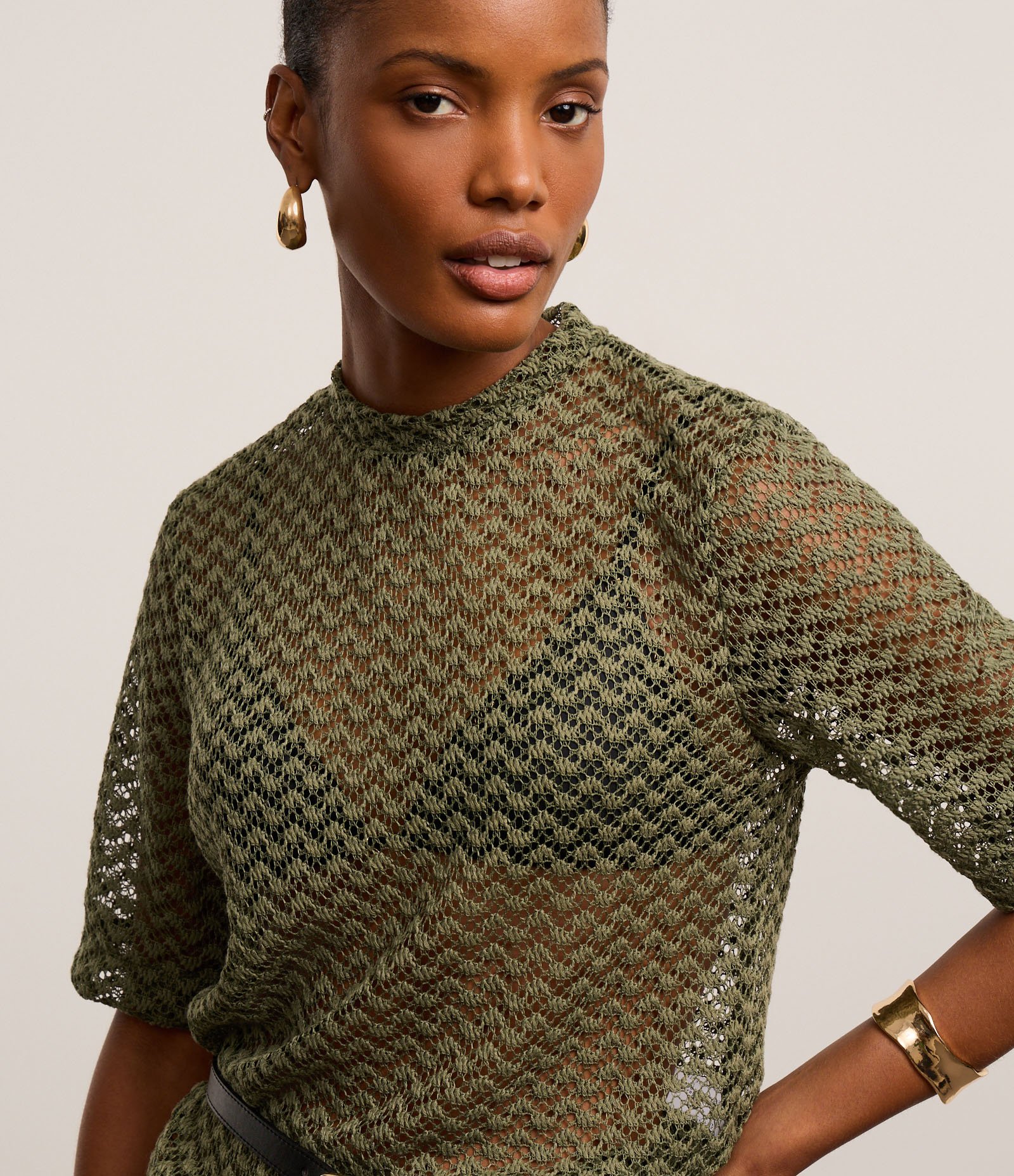 Blusa Over Texturizada em Tricô com Transparência Verde 3