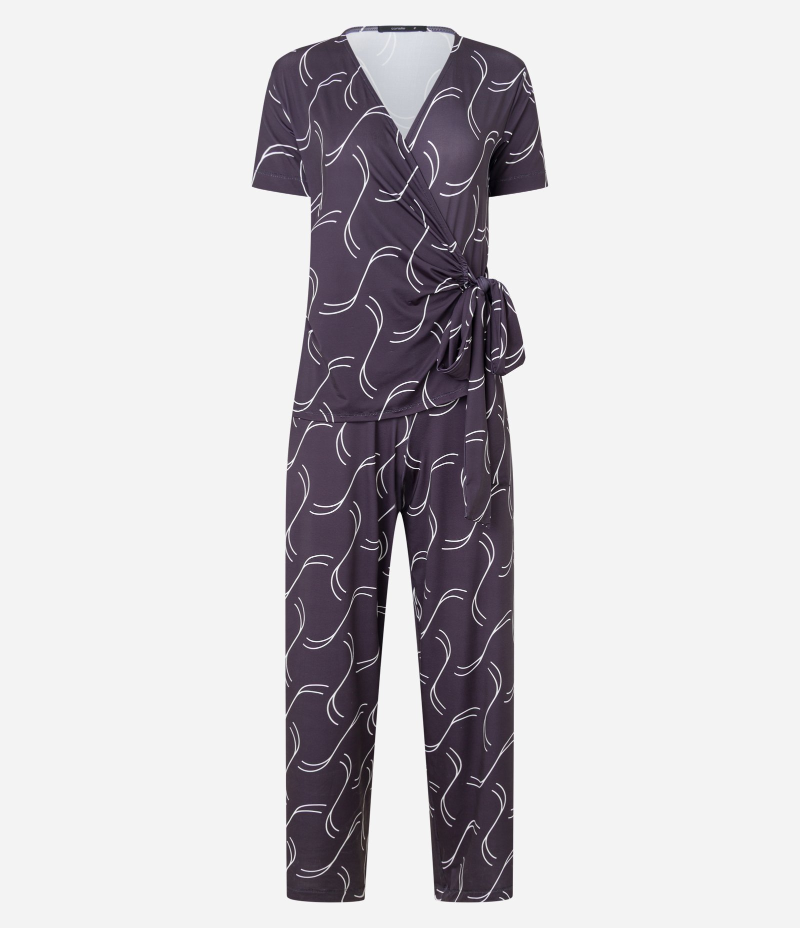 Macacão em Microfibra com Estampa Geométrica e Amarração Cinza Escuro 8