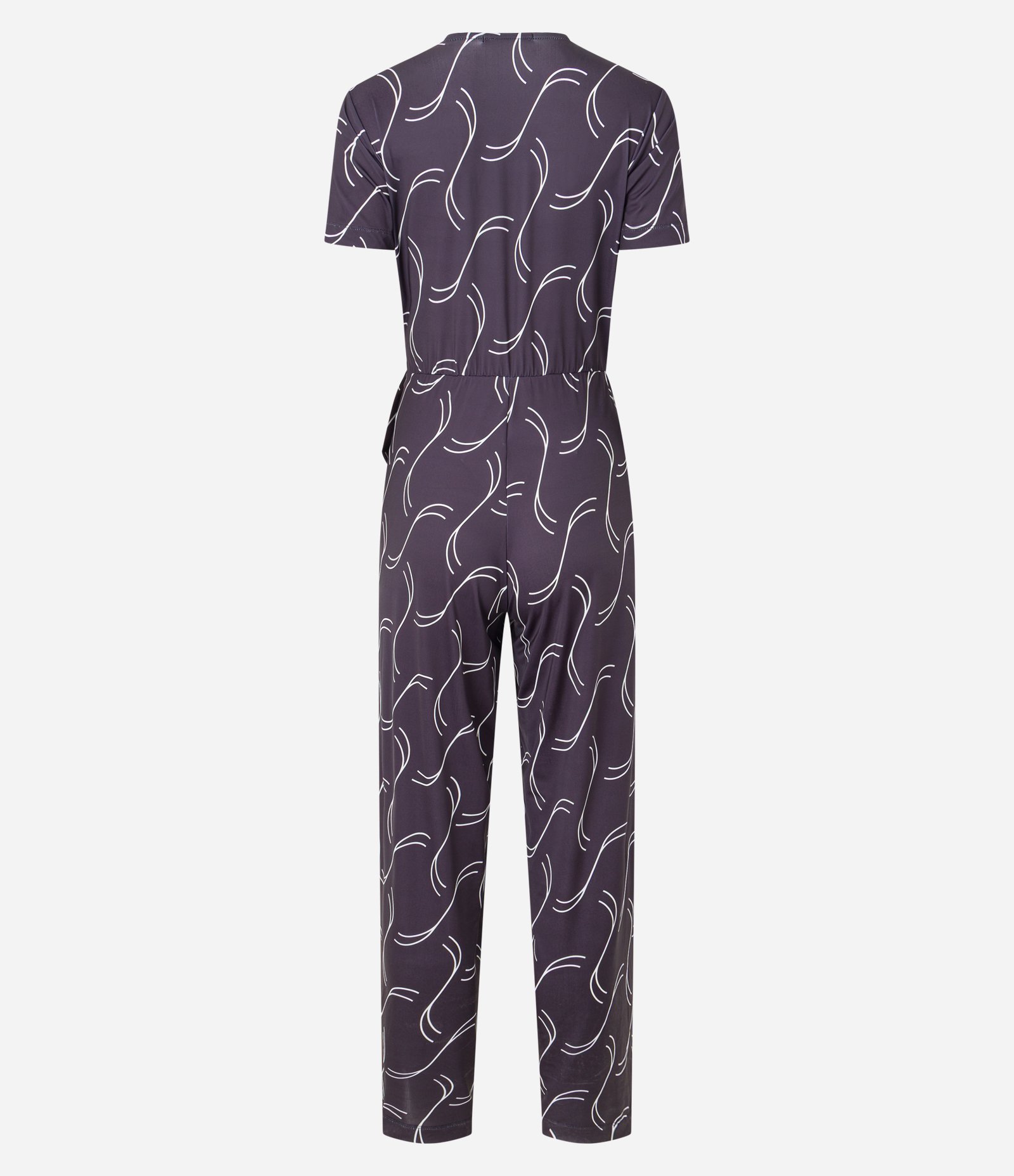 Macacão em Microfibra com Estampa Geométrica e Amarração Cinza Escuro 9