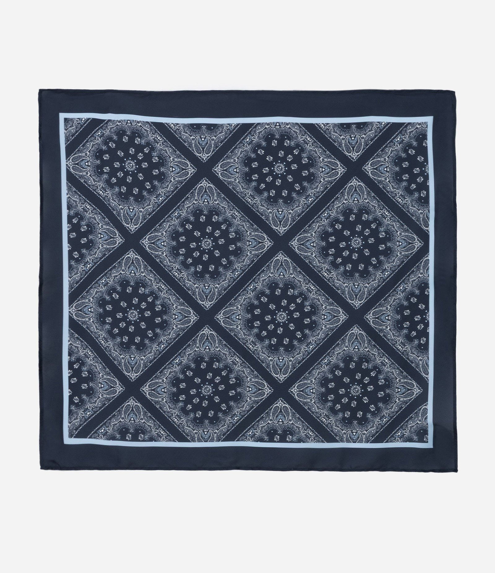 Lenço Retangular em Cetim com Estampa Paisley Azul Marinho 2