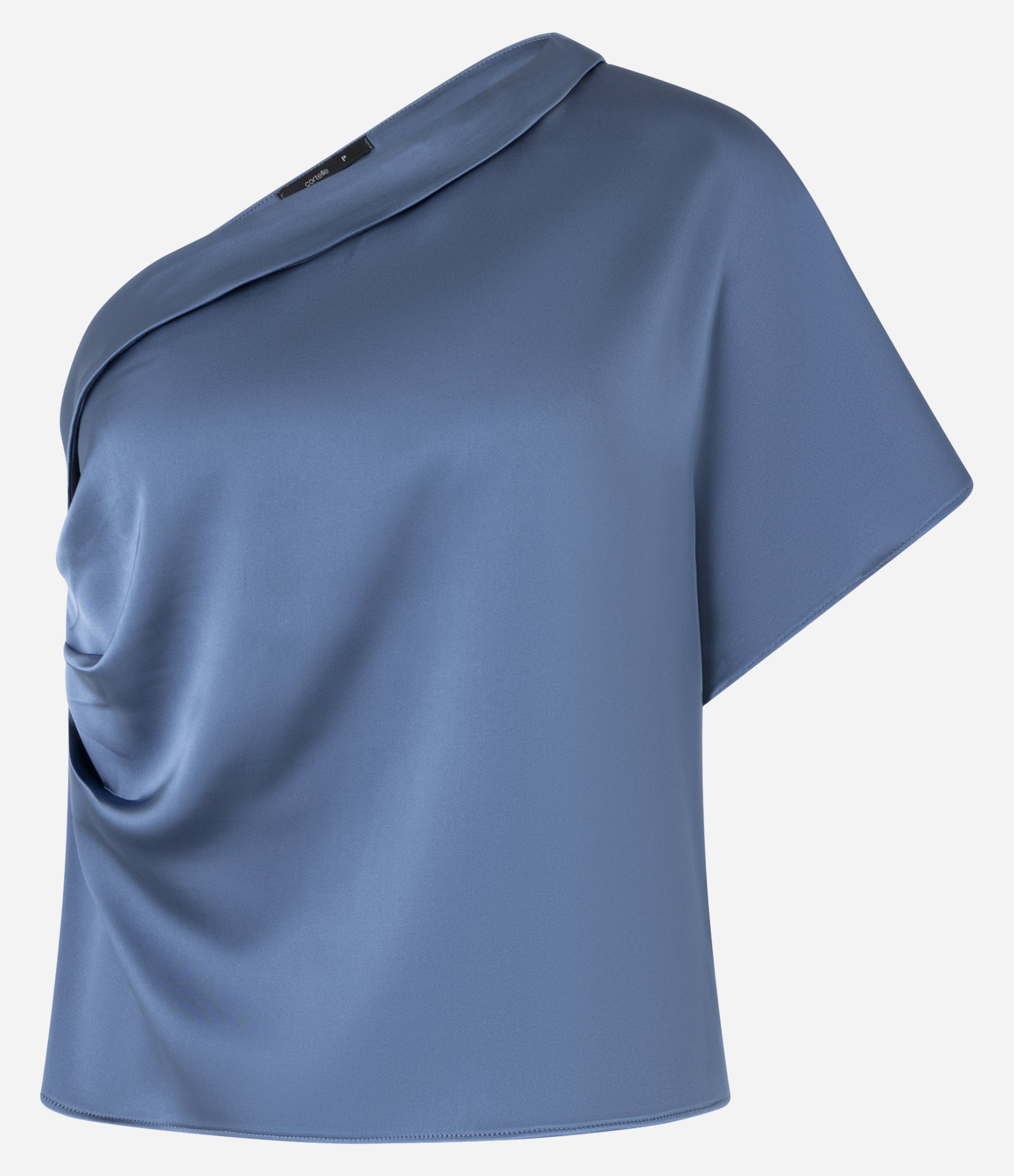 Blusa Ombro Só em Crepe com Manga Curta Azul 5