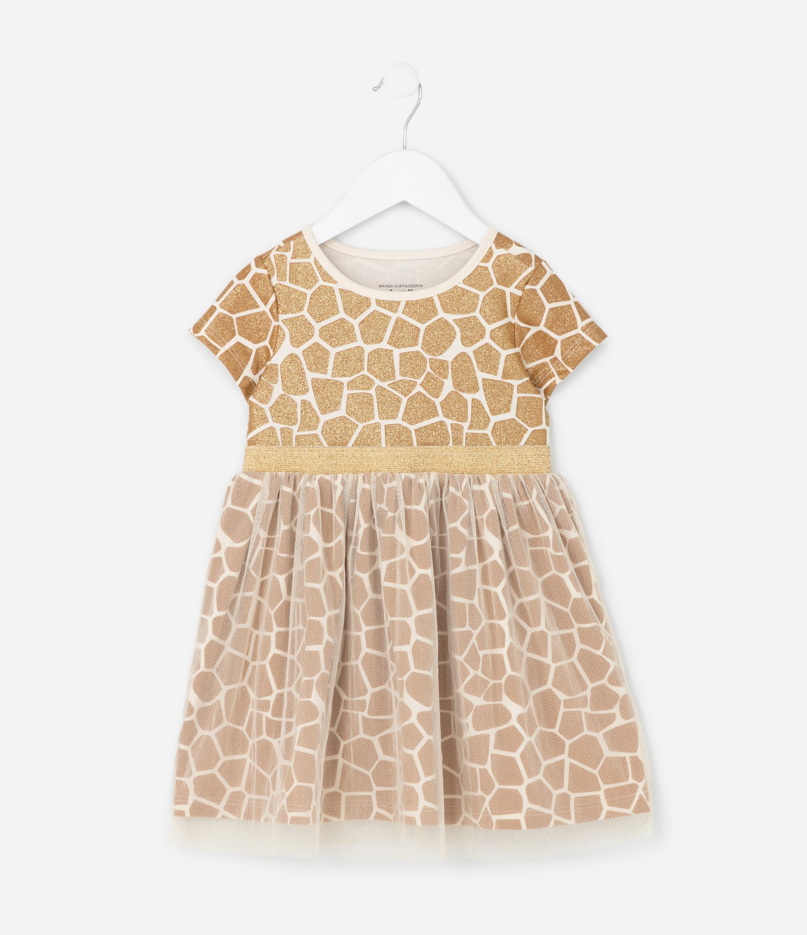 Vestido Infantil com Estampa e Tiara Girafa - Tam 1 a 6 anos Bege/Dourado 3