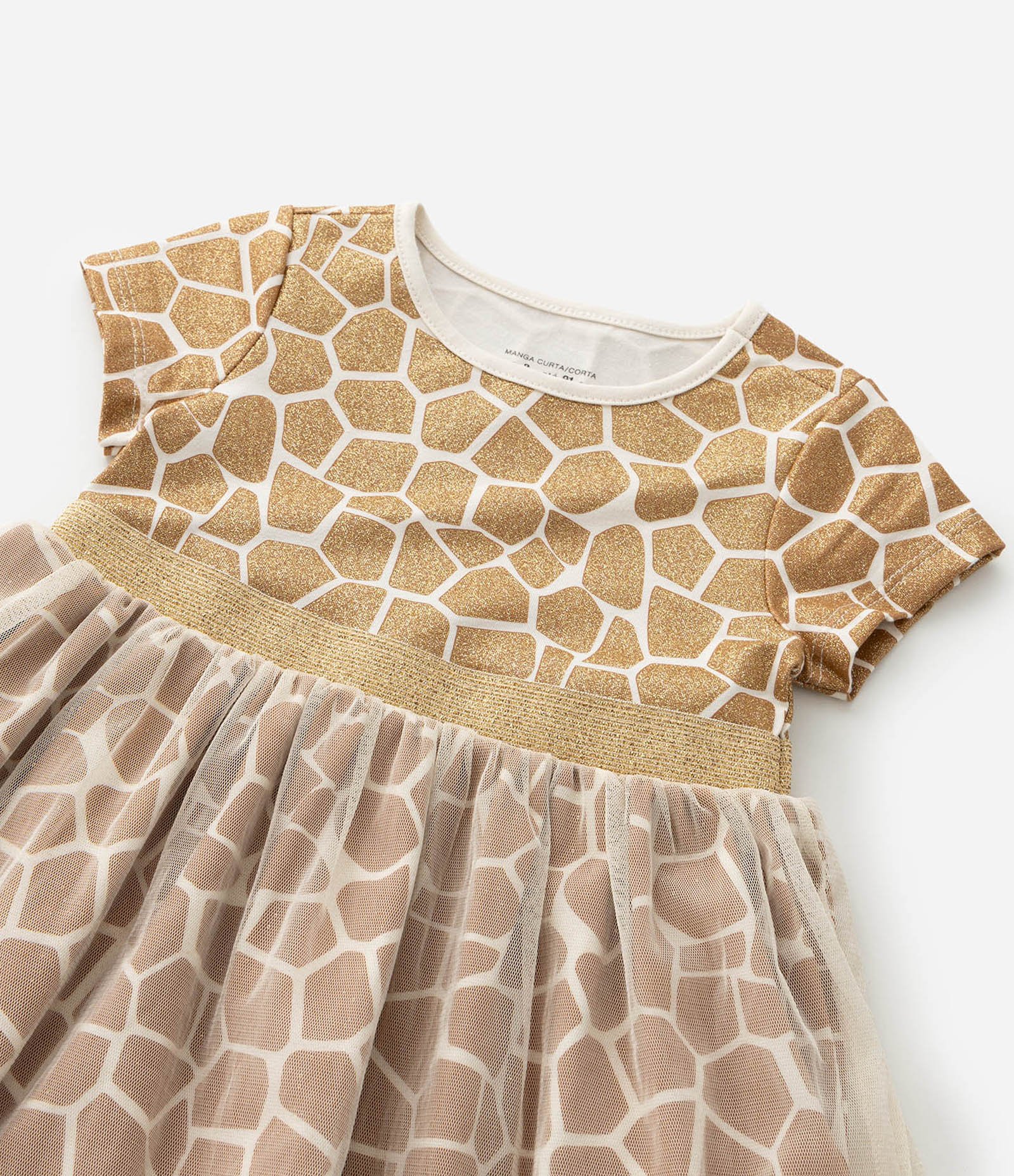 Vestido Infantil com Estampa e Tiara Girafa - Tam 1 a 6 anos Bege/Dourado 6