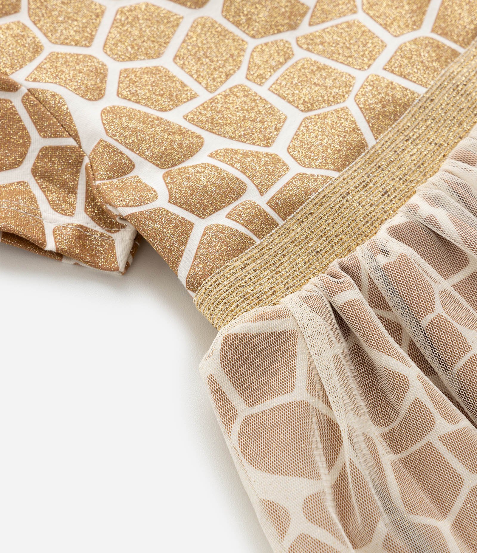 Vestido Infantil com Estampa e Tiara Girafa - Tam 1 a 6 anos Bege/Dourado 7