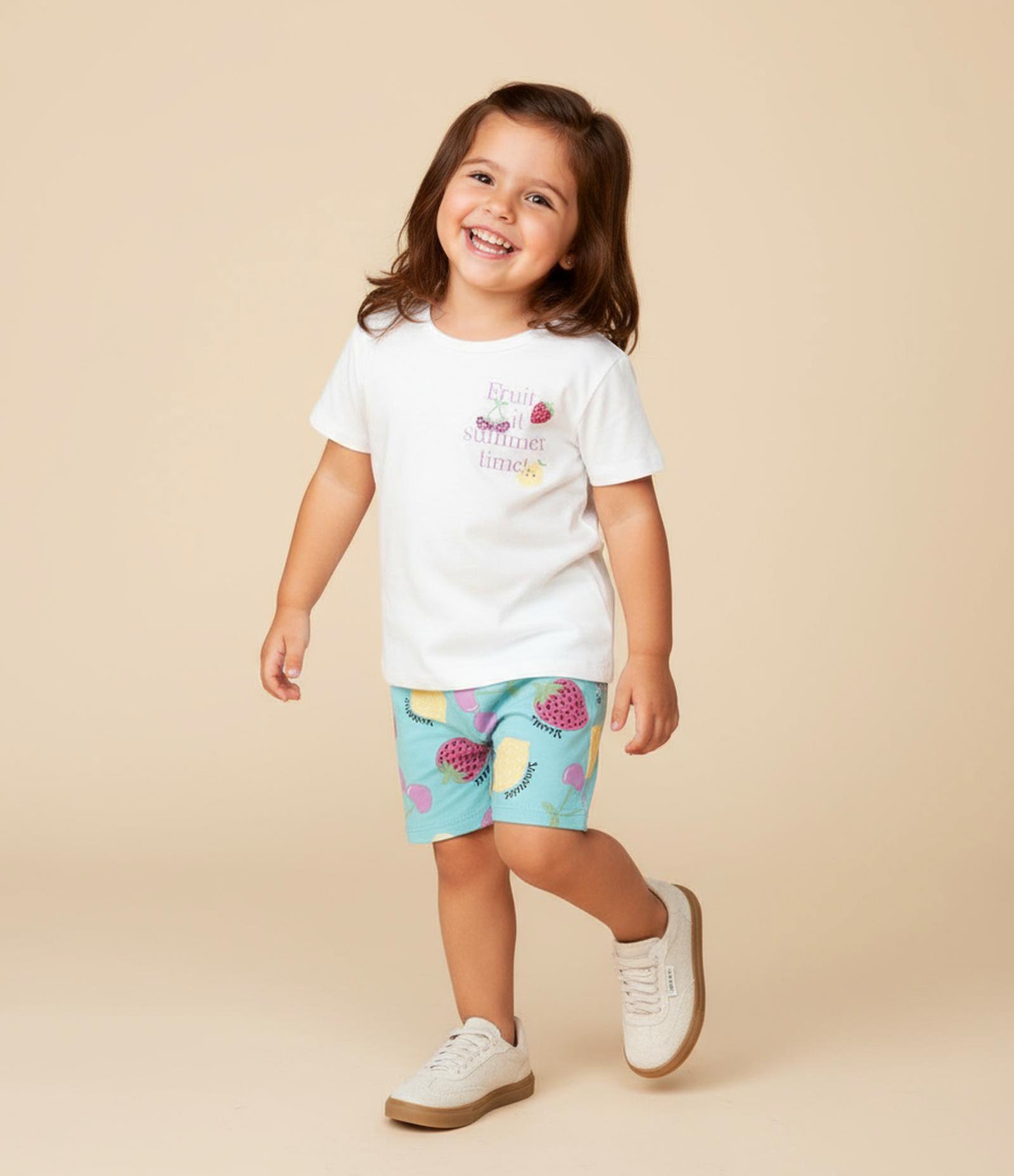 Conjunto Infantil com Estampa de Frutinhas - Tam 1 a 6 Anos Branco 1