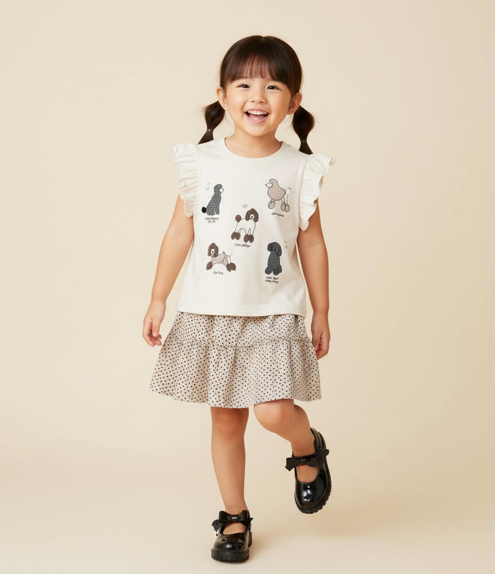 Conjunto Infantil com Estampa de Poddles - Tam1 a 6 Anos Bege 1