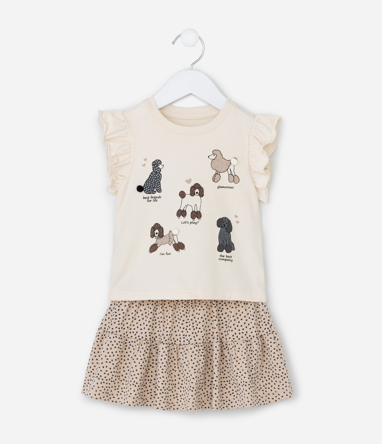 Conjunto Infantil com Estampa de Poddles - Tam1 a 6 Anos Bege 2