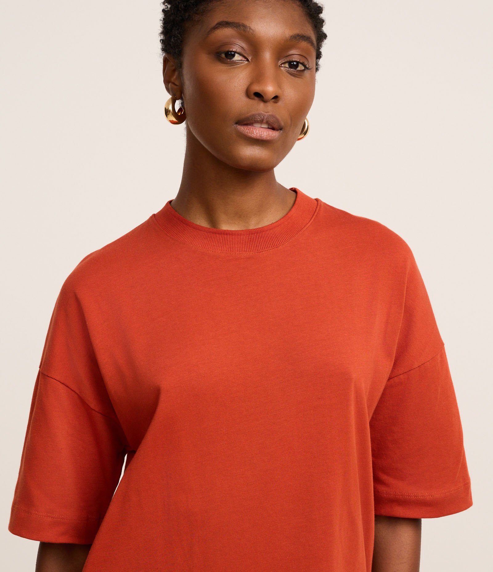 Vestido T-Shirt Básico em Algodão com Manga Curta Terracota 3