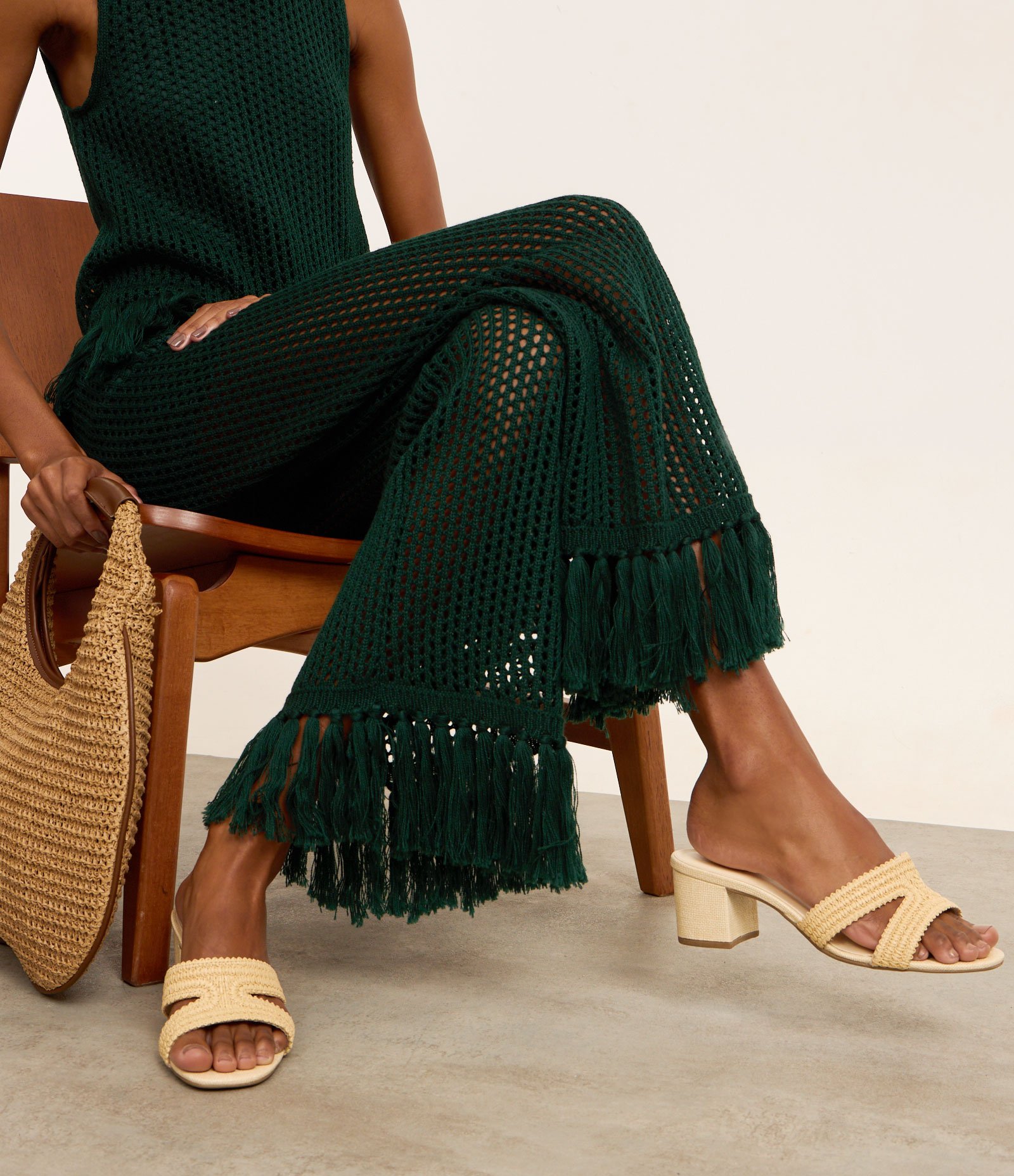 Tamanco Mule com Tira em H e Efeito Ráfia Bege 2