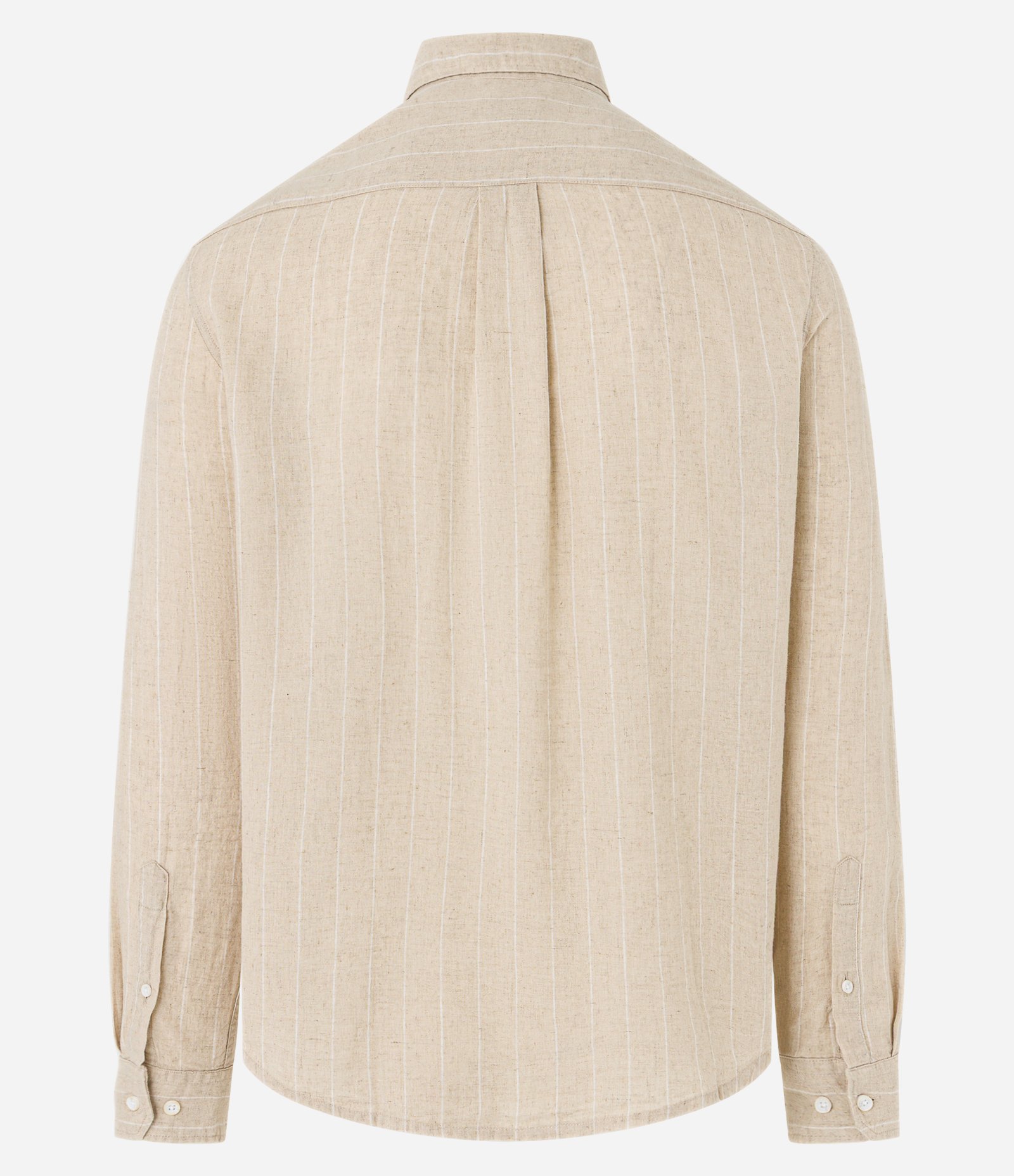 Camisa Regular em Linho com Estampa de Listra Fio Tinto e Texturizada Bege 7