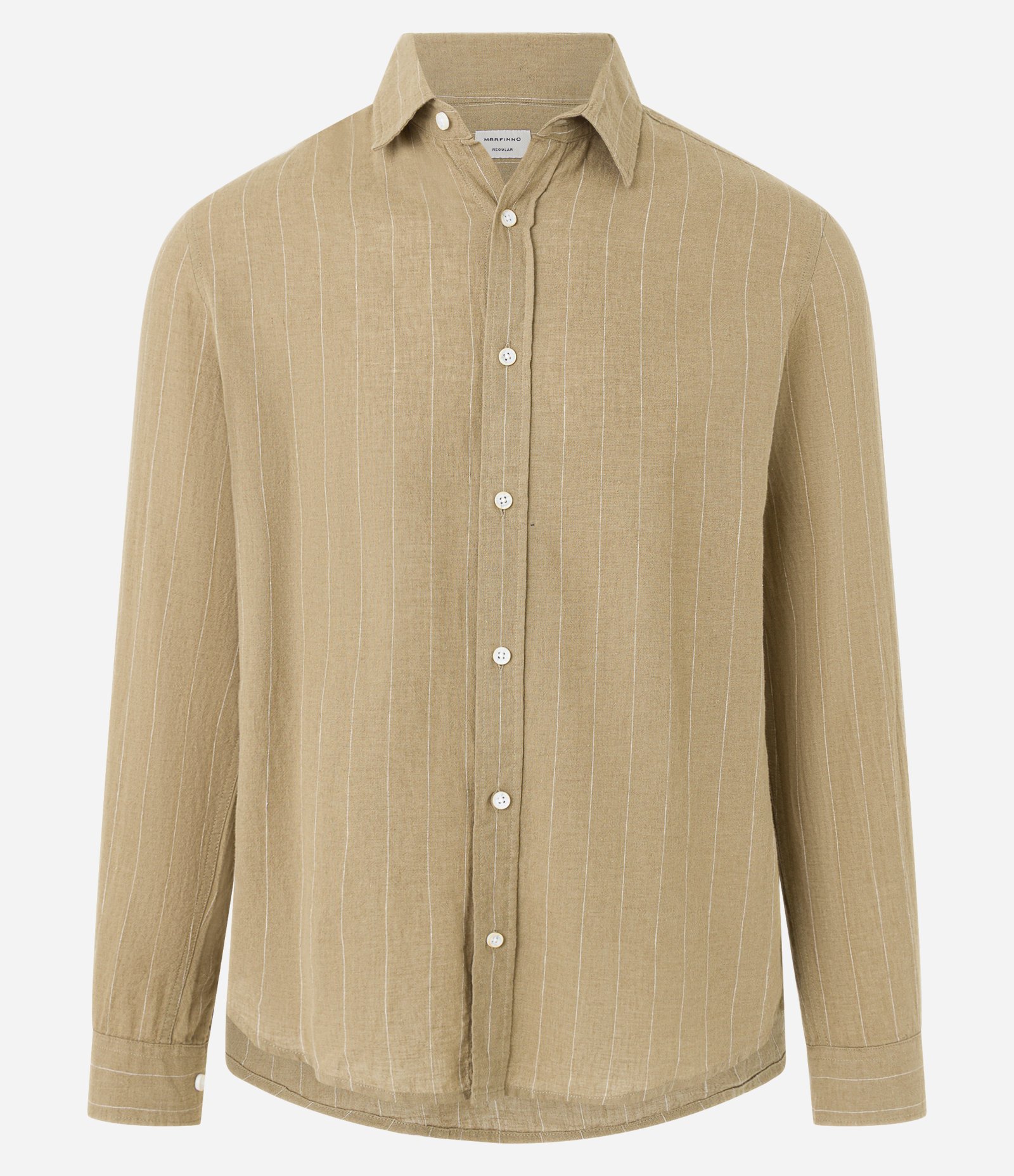 Camisa Regular em Linho com Estampa de Listra Fio Tinto e Texturizada Verde 5