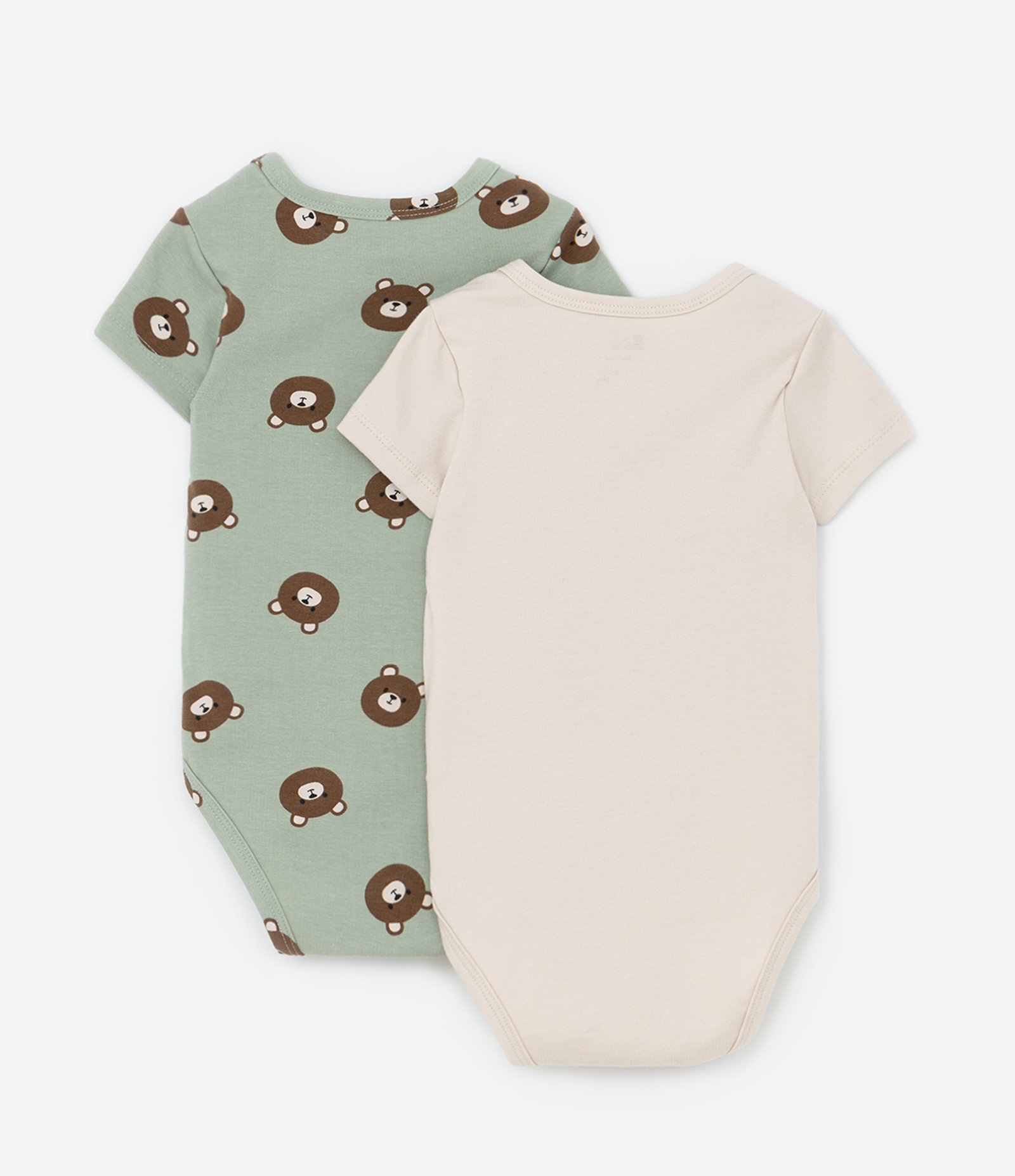 Kit 02 Bodies Infantis com Estampa de Urso - Tam 0 a 18 Meses Bege/Verde 2